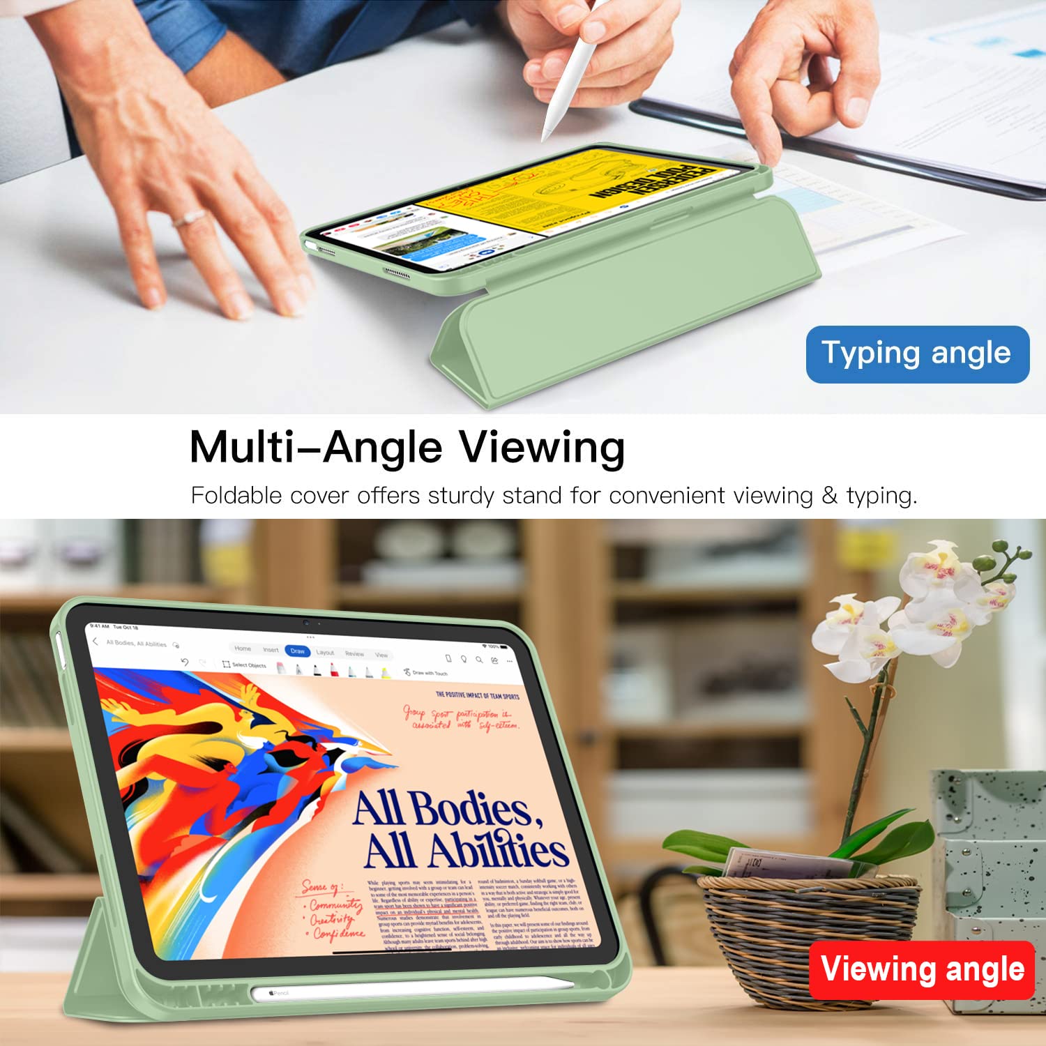 Imieet New Ipad (A16) 11Th Generation Case 11 Inch 2025, Ipad 10Th Generation Case 2022 10.9 Inch With Pencil Holder, Trifold Stand Smart Cover With Soft Tpu Back,Auto Wake/Sleep(Matcha Green)