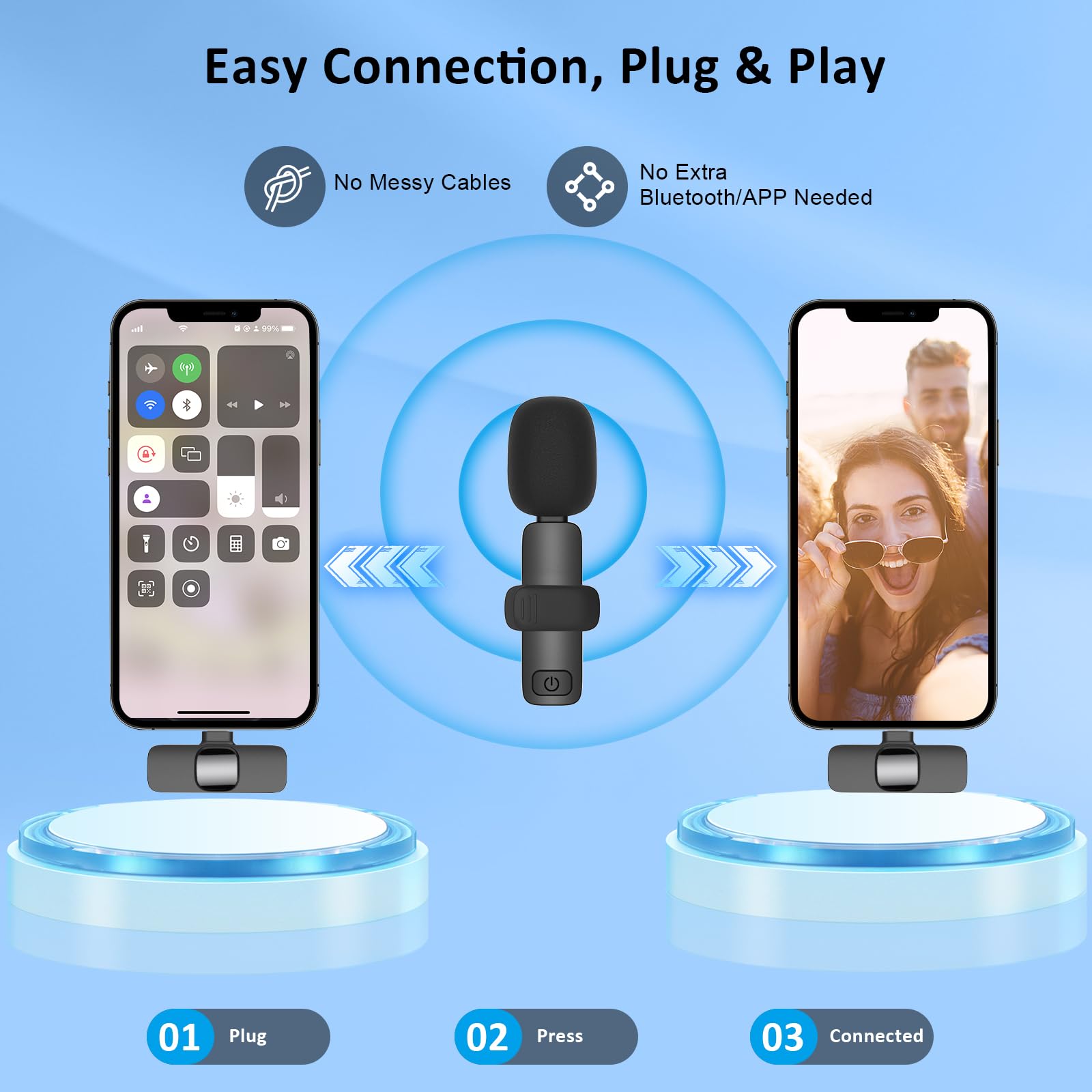Wireless Lavalier Lapel Microphone For Iphone 15 Series/Android/Computer   Bluetooth Mini Phone Microphones For Video Recording