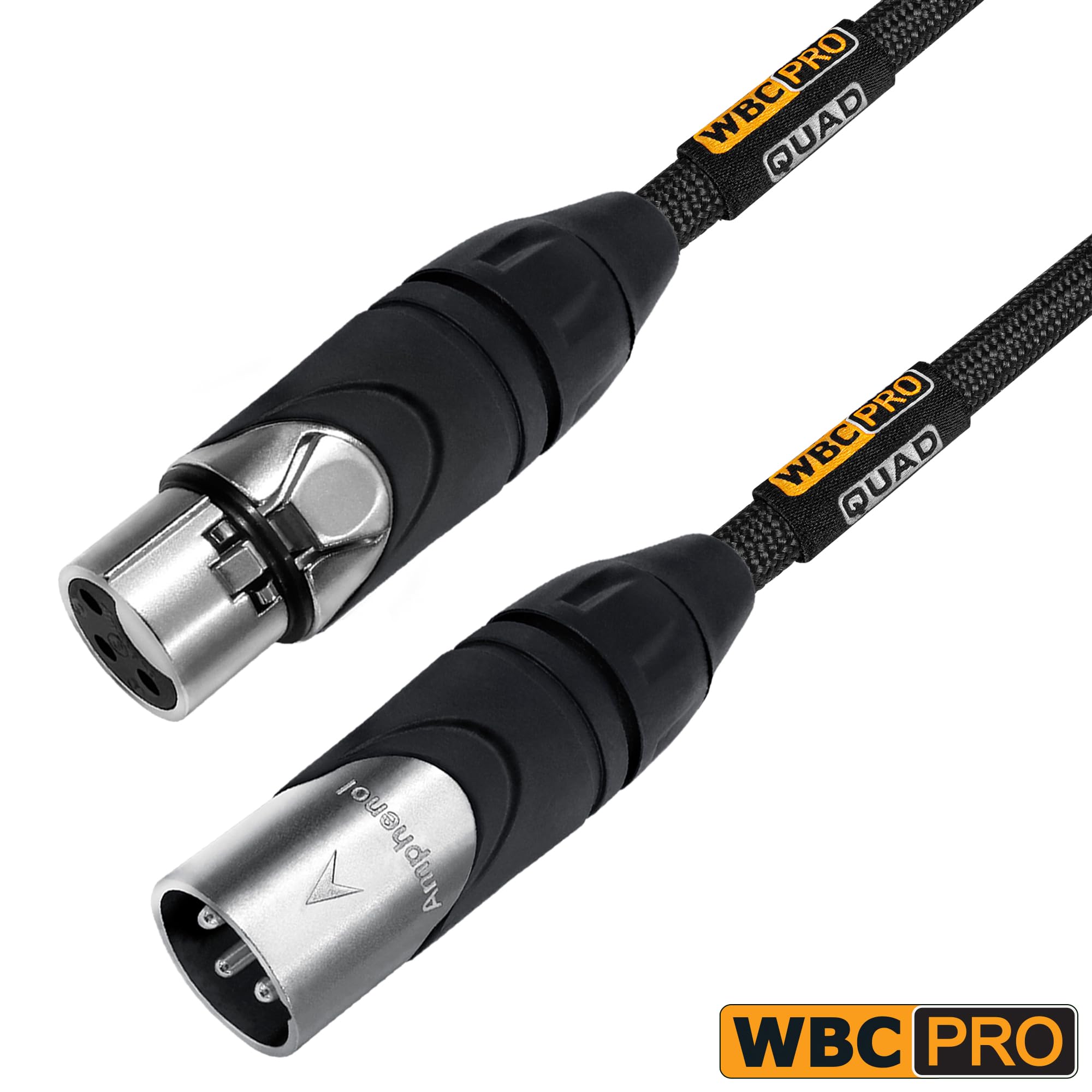 2 Units   6 Foot   Wbc Pro Quad Ultra Silent Ultra Flexible Balanced Star Quad Cable With Amphenol Male & Female Xlr Plugs & Bla