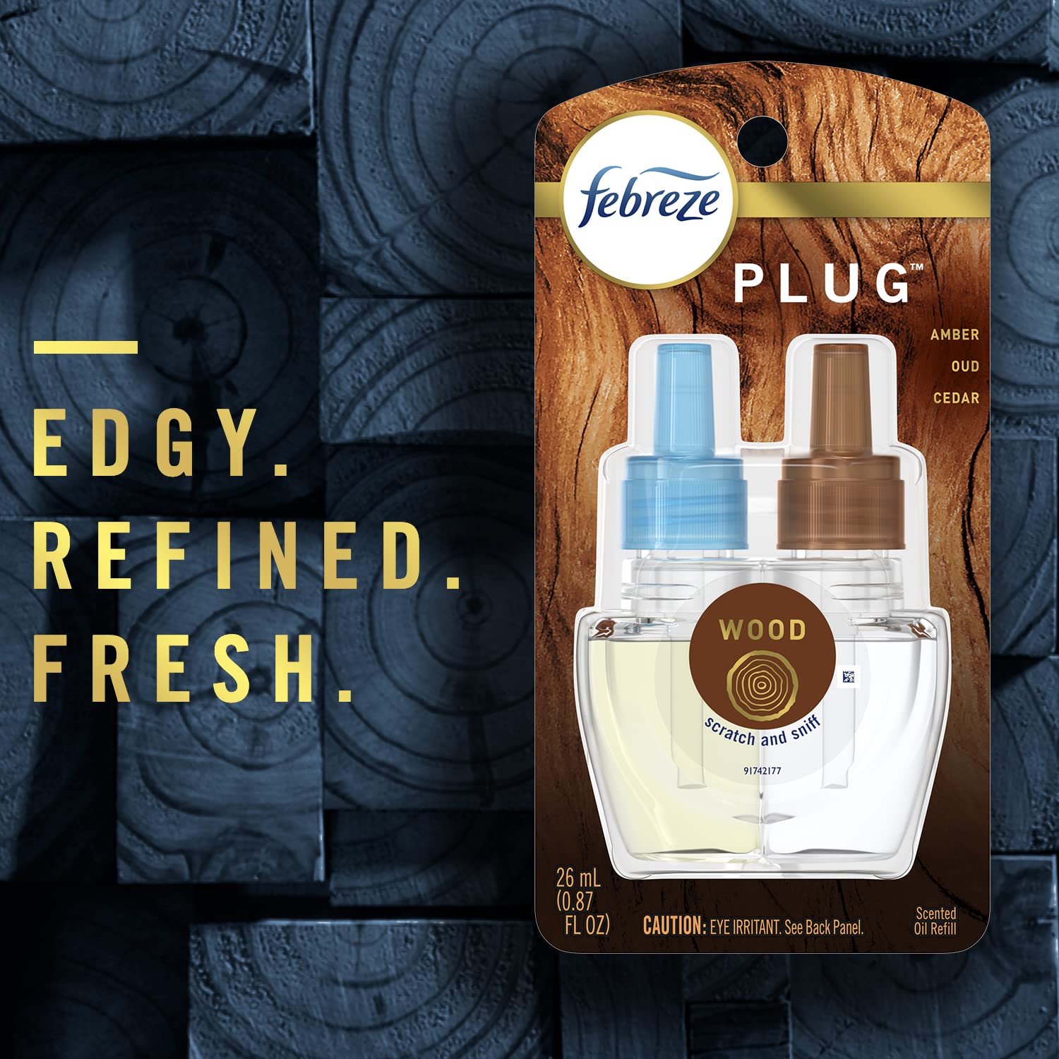 Febreze Origins Fade Defy Plug Air Freshener & Odor Fighter, Wood, (3) .87 Fl. Oz. Oil Refills