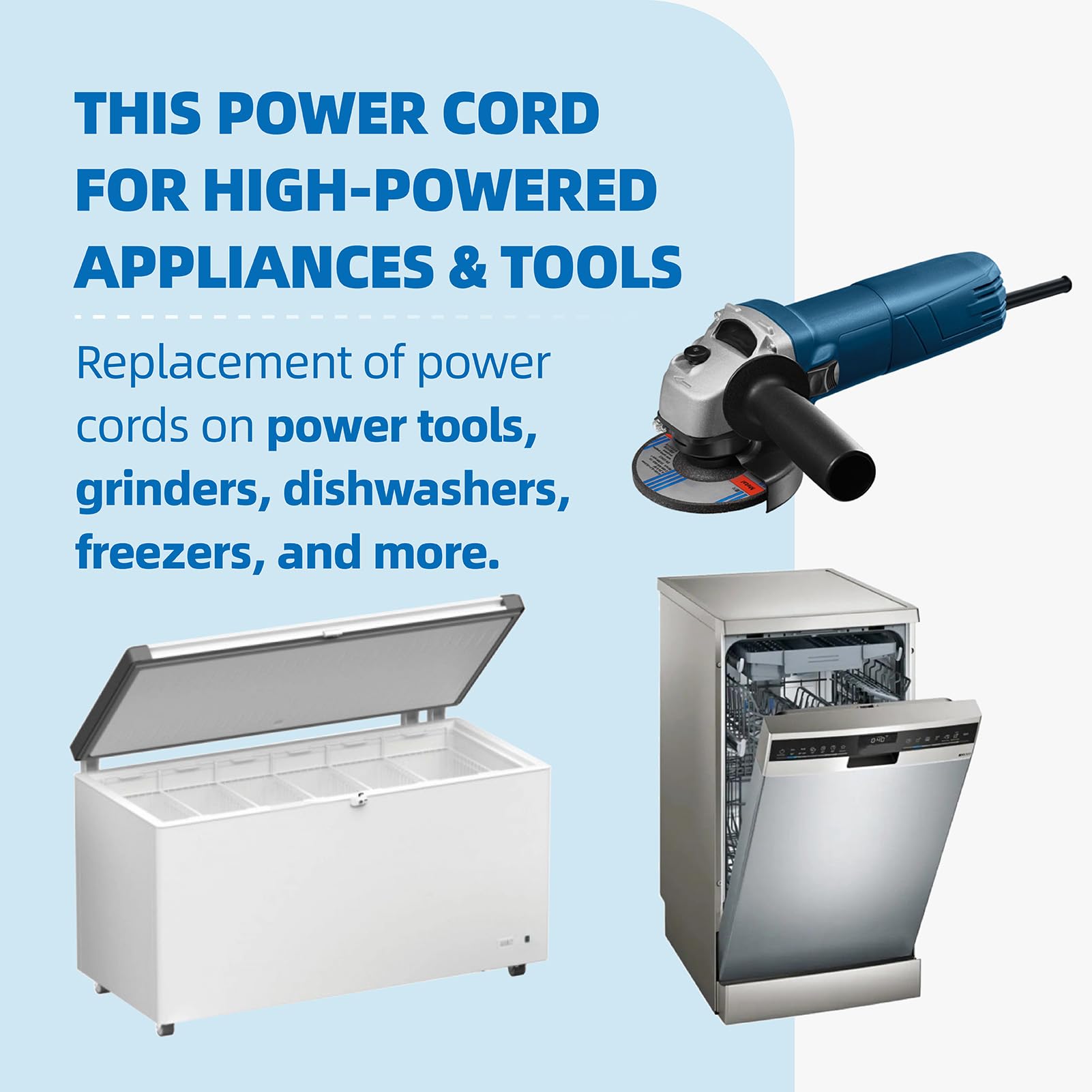 10Ft 14 Gauge 3 Prong Heavy Duty Replacement Power Supply Cord Cable   Heavy Duty Power Cord For Power Tools, 110V 115V 120V Pig