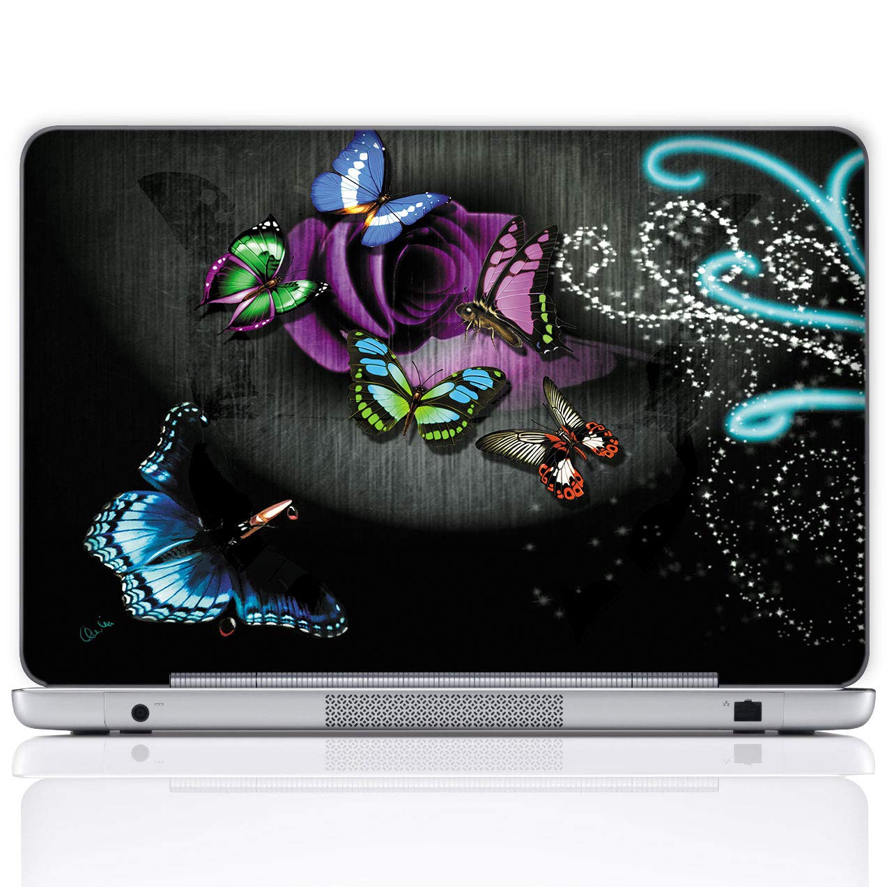 Meffort Inc 15 15.6 Inch Laptop Notebook Skin Sticker Cover Art Decal (Included 2 Wrist pad) - Gray Butterfly Design