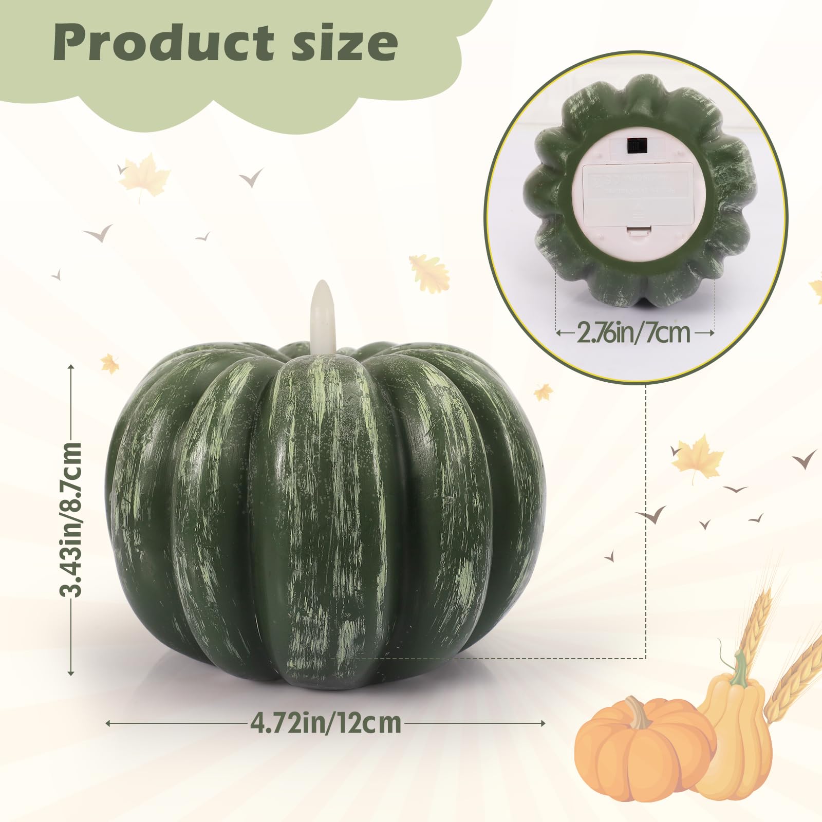 Rgqsun [Timer] Fall Pumpkin Flameless Candles Flickering Led Candles Battery Operated Pumpkin Lights Fall Table Decor For Home,H