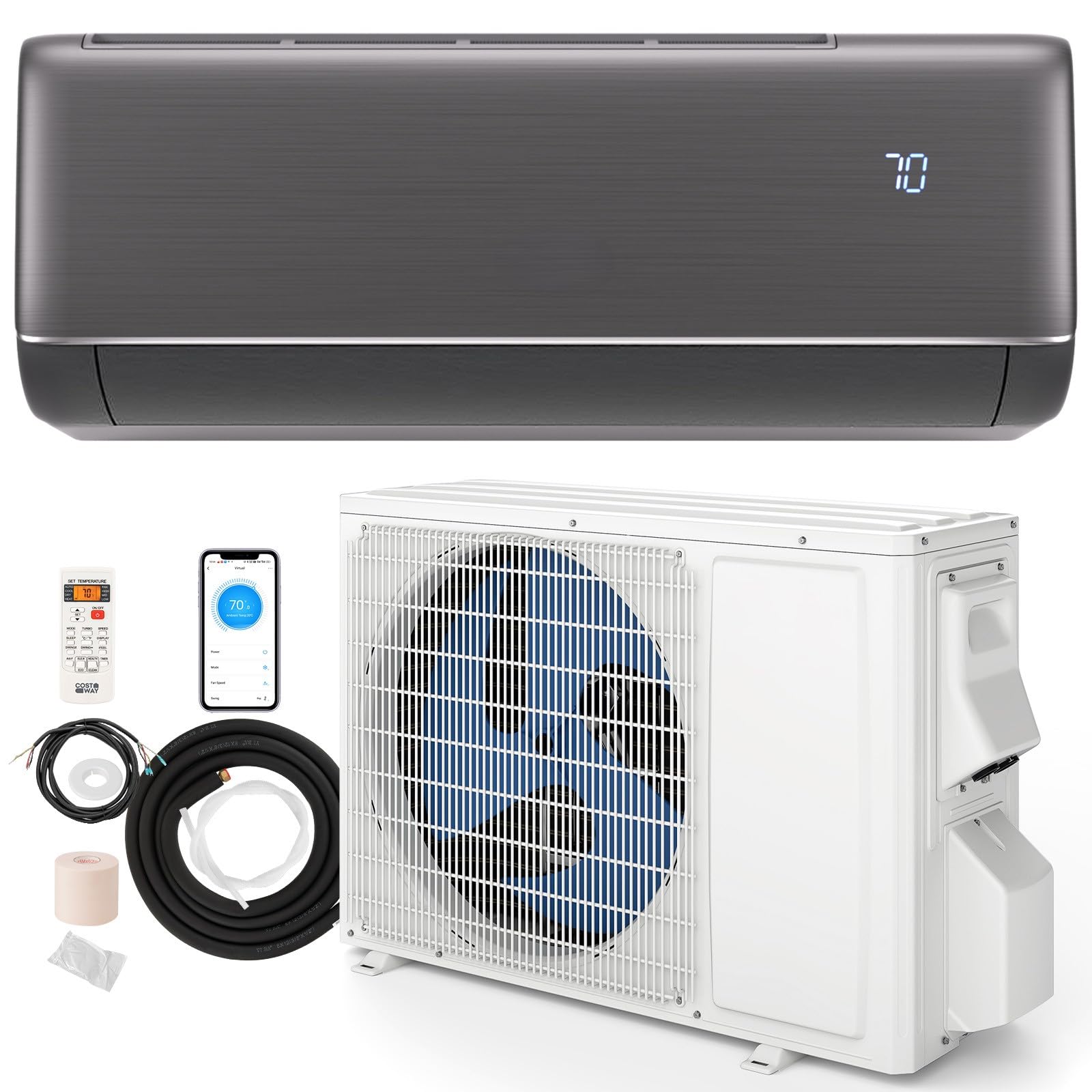 SIMOE 12,000 BTU Mini Split AC/Heating System, Works with Alexa and Wifi, Ductless Air Conditioner Cool Up to 750 Sq.Ft, 22 SEER