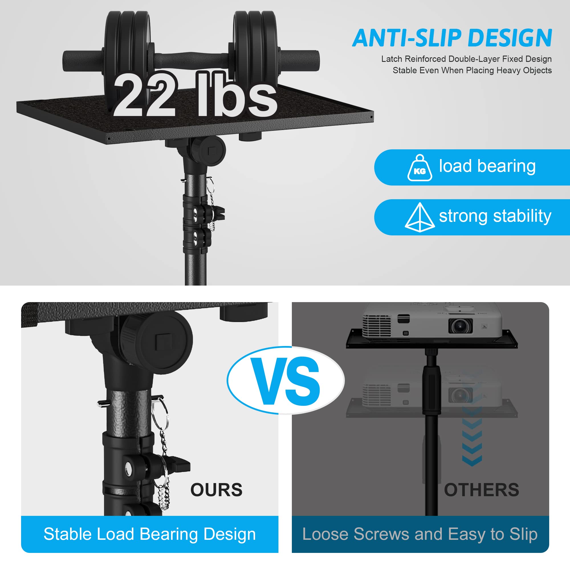 Decosis Projector Stand Tripod From 23.5'' To 46.5'', Laptop Tripod Stand Height Adjustable With Gooseneck Phone Holder, Laptop