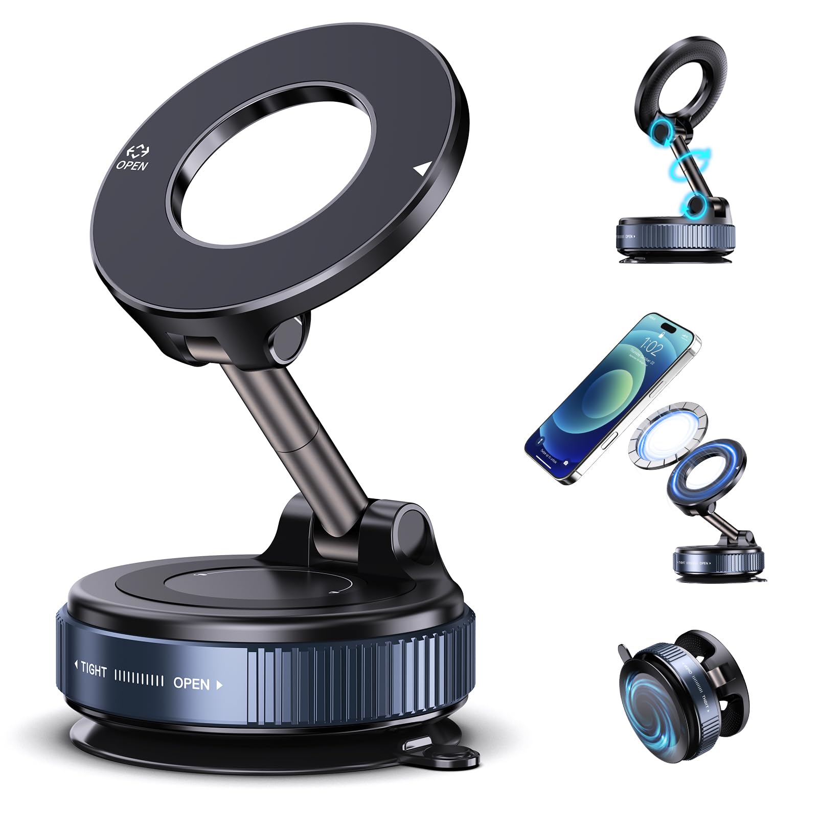 Jfchsk Vacuum Magnetic Phone Holder, Compatible With Magsafe Iphone And All Smartphones, Car/Gym/Kitchen/Mirror/Smooth Surface, 