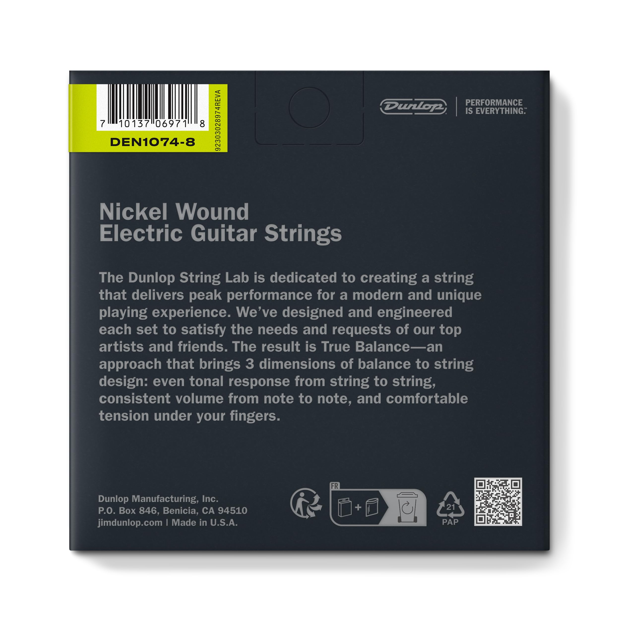 Dunlop 10 74 | 8 Lab Nickel Wound Electric Guitar Strings (38120107401)