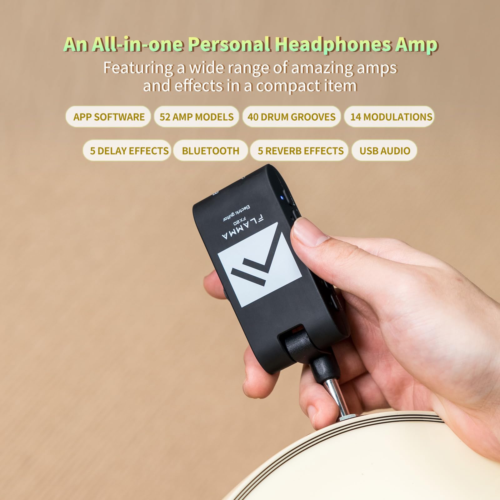 Flamma Fx20 Guitar Headphone Amp With App 40 Drum Grooves 52 Amp Modes 5 Delay 5 Reverb Effects 14 Modulations For Practice Reco