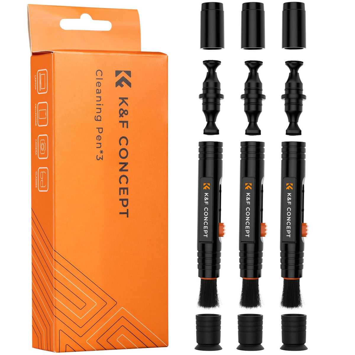 K&F Concept Professional Lens Cleaning Pen*3 With Soft Brush, Carbon Head Lens Cleaning Pen For Canon, Nikon, Pentax, Sony Digit