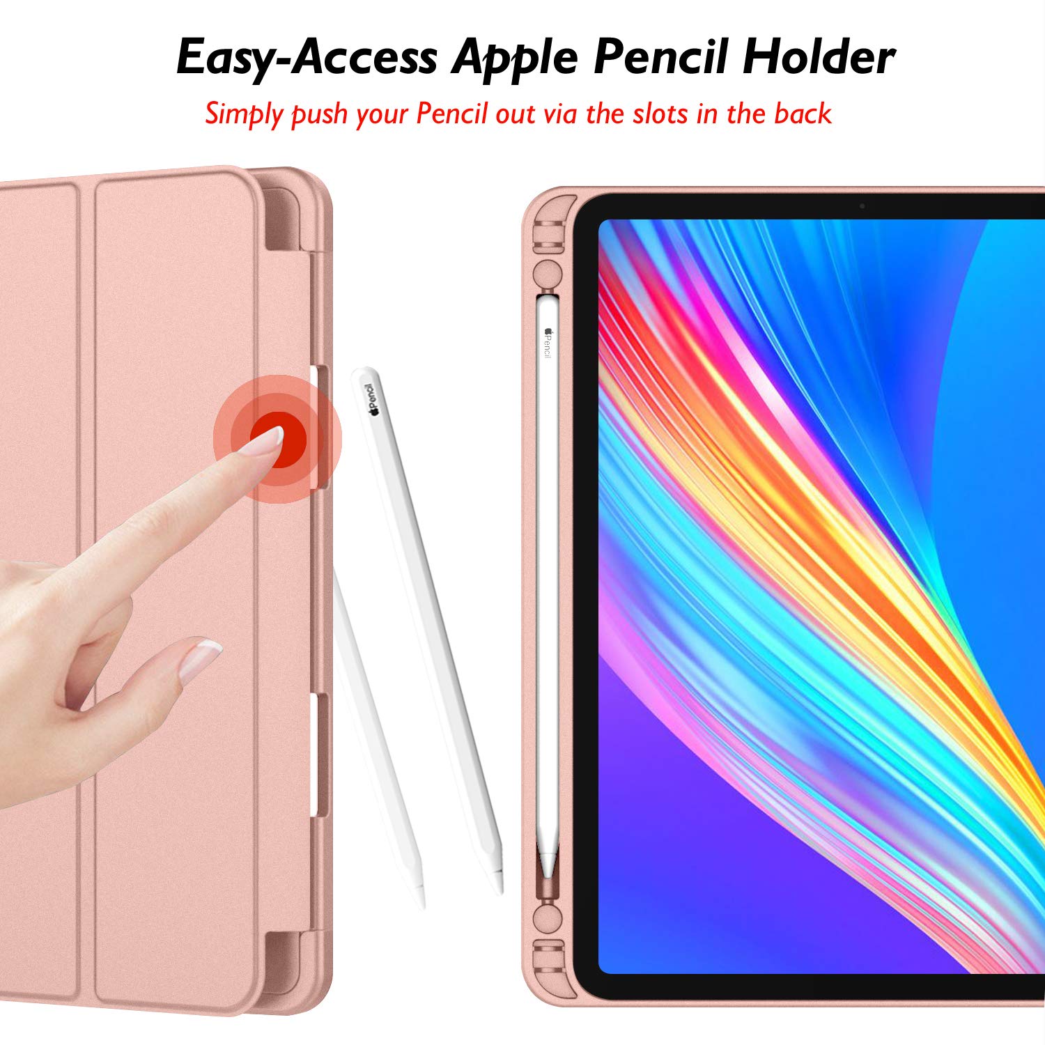 Imieet New Ipad Pro 12.9 Case 2022(6Th Gen)/2021(5Th Gen) With Pencil Holder [Support Ipad 2Nd Pencil Charging/Pair],Trifold Stand Smart Case With Soft Tpu Back,Auto Wake/Sleep(Rose Gold)