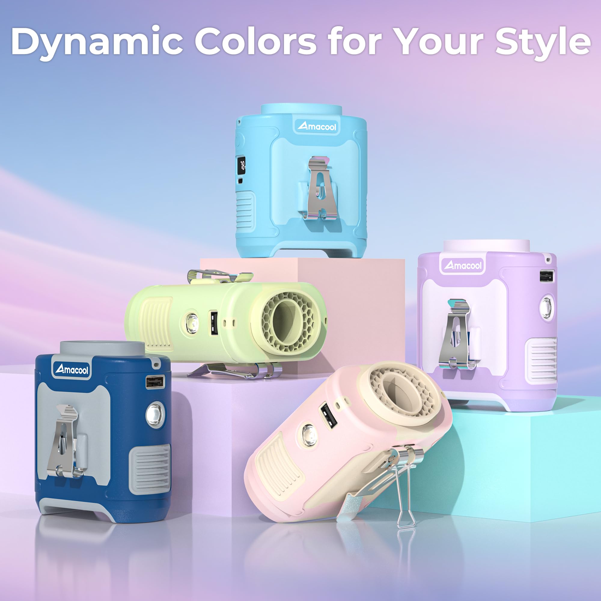 Amacool Portable Waist Fan Clip On, Max 40H Work Time, 10000Mah Rechargeable Wearable Shirt Fan With Light, 16000Rpm Powerful 5