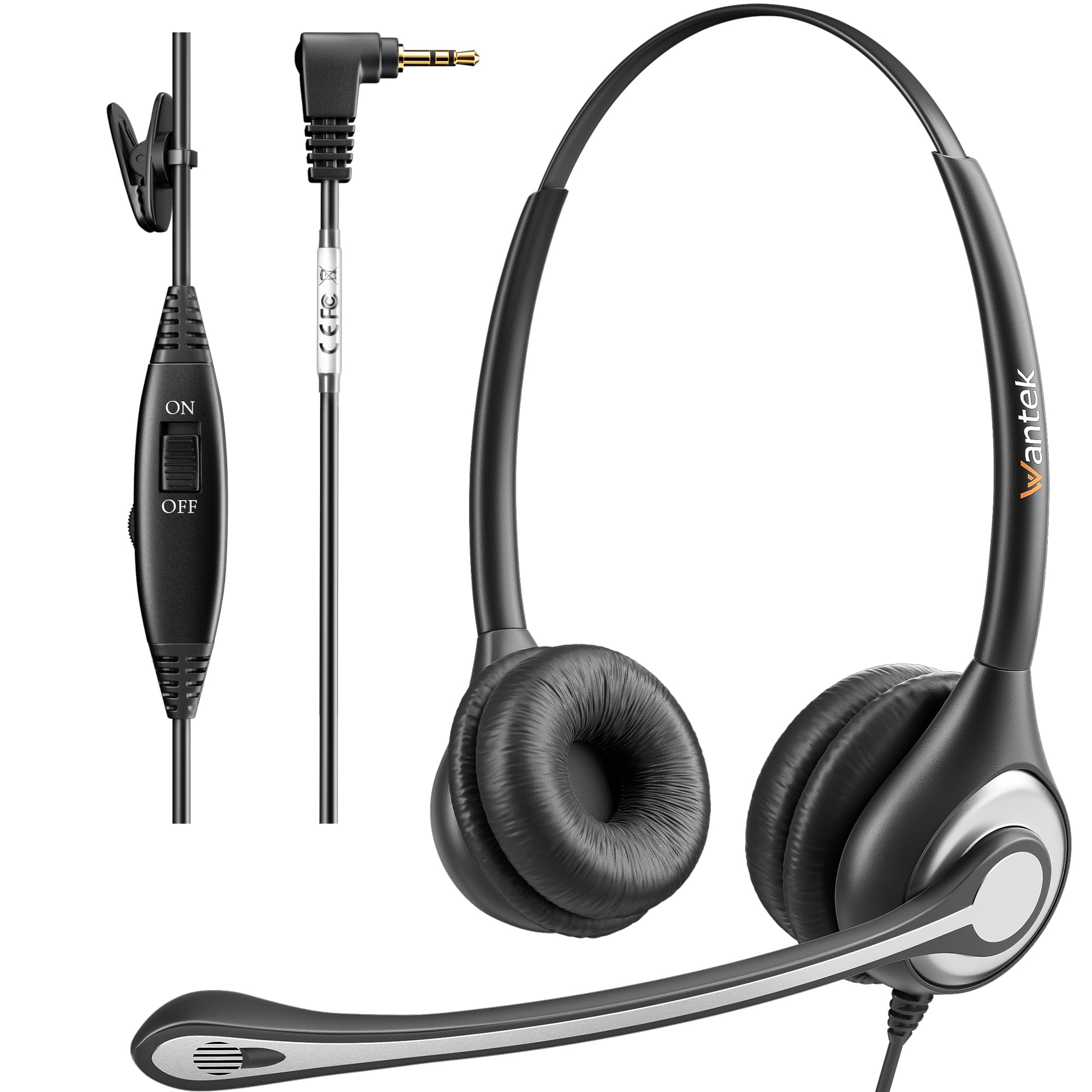 Wantek Phone Headset 2.5Mm With Noise Canceling Mic & Volume Control Ultra Comfort Telephone Headset For Panasonic At&T Gigaset