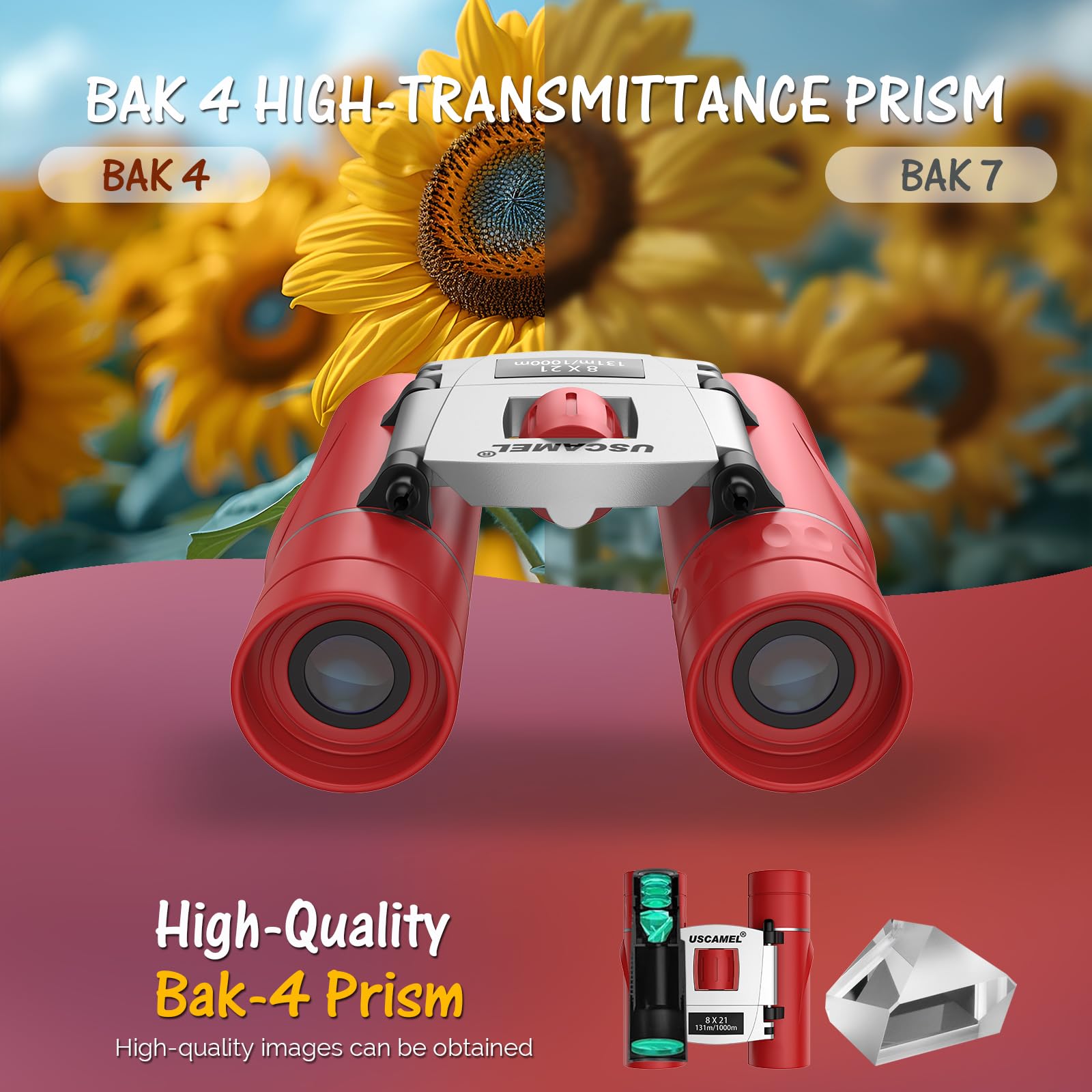 Uscamel Binoculars 8  21 Compact High Powered Binoculars For Kids And Adults Travel Binocular For Bird Watching And Hunting (Red