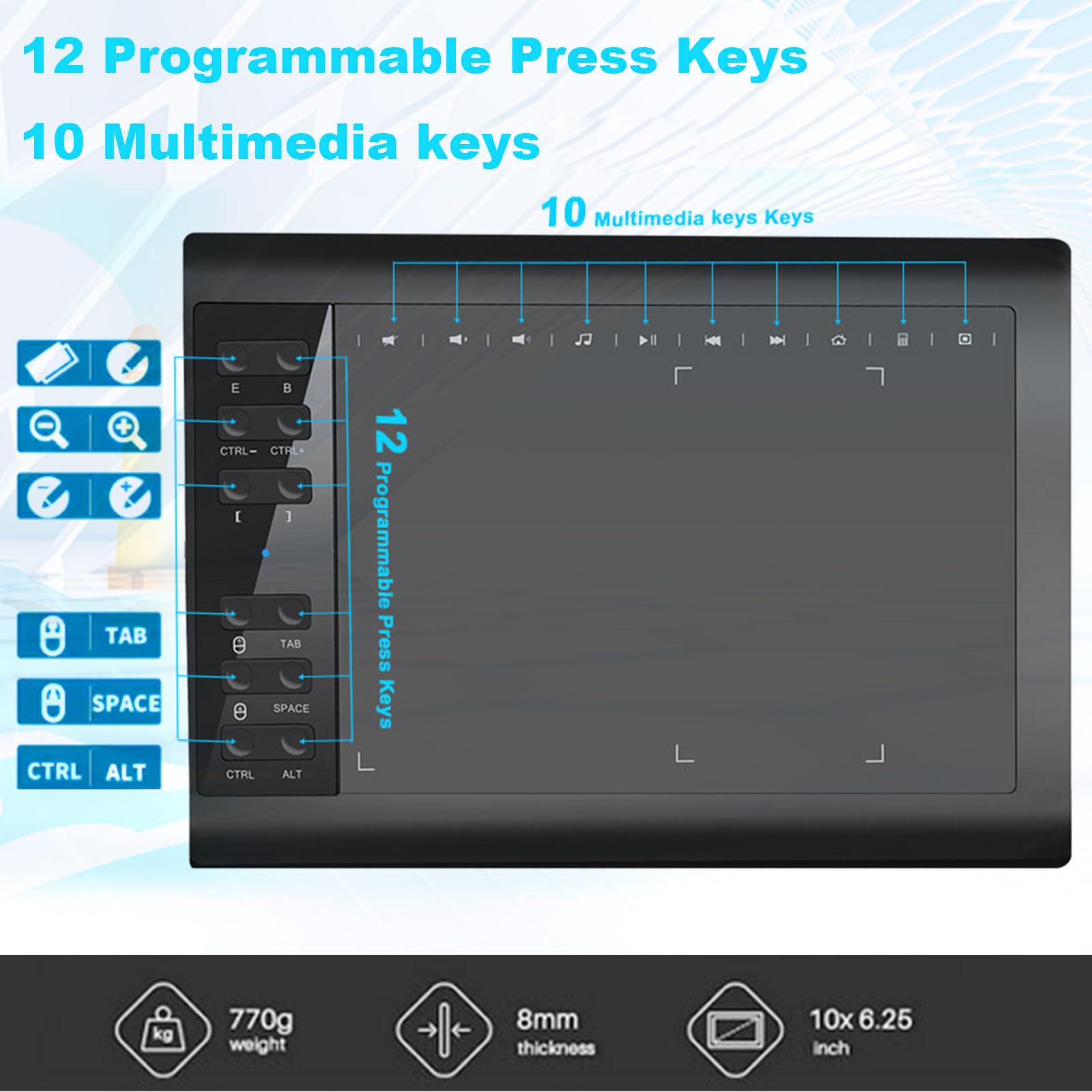 Graphics Drawing Tablet Terow,10X6 Inch Digital Drawing Tablet With Bracket And 8192 Levels Stylus For Pc/Mac/Android 5.0 For Drawing And Online Teaching,Drawing Pad Drawing Borard And Computer Tablet