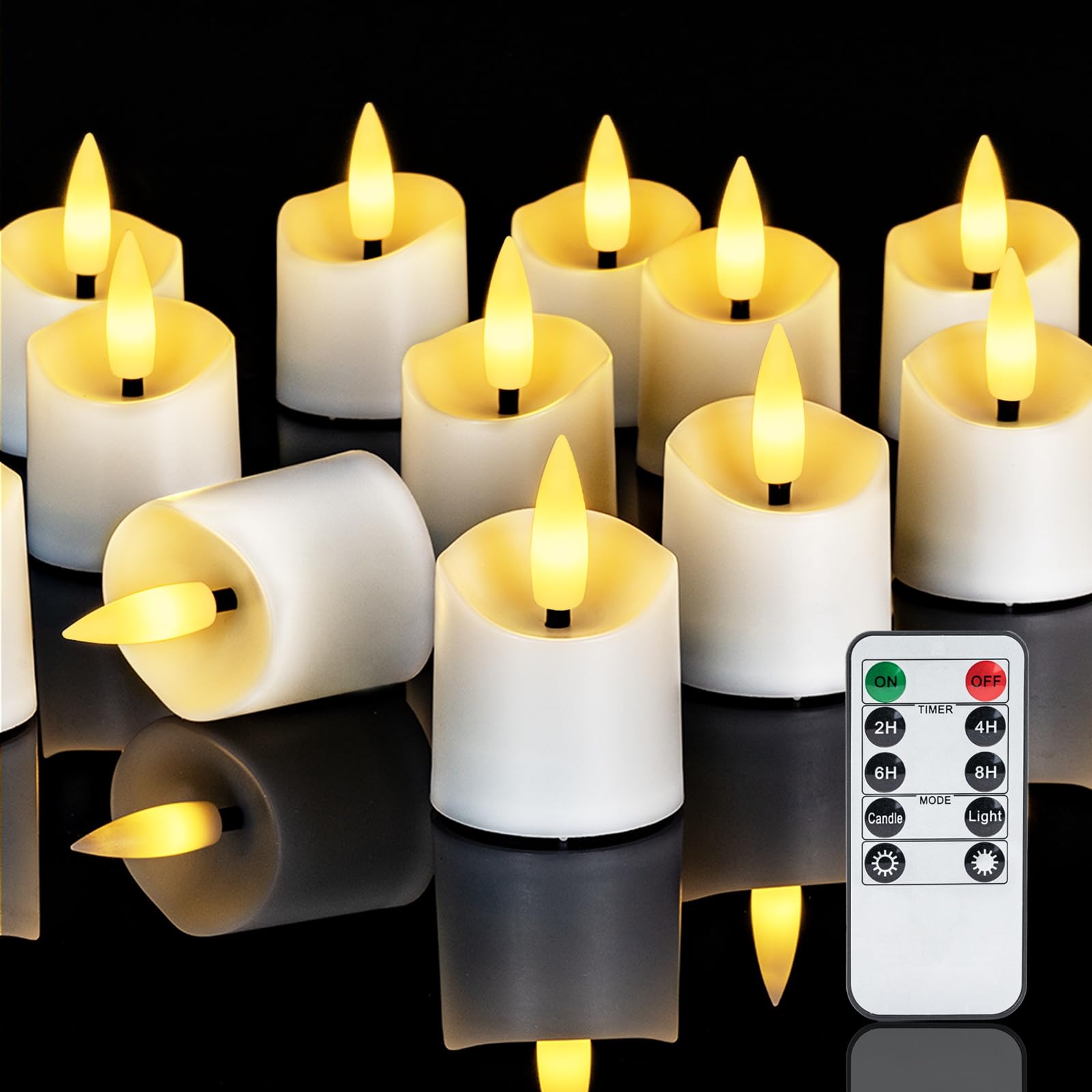 Homemory 12Pack 400+ Hour Remote Control Candles, 2/4/6/8H Timer Led Votive Candles, Battery Operated Tea Lights In Warm White F