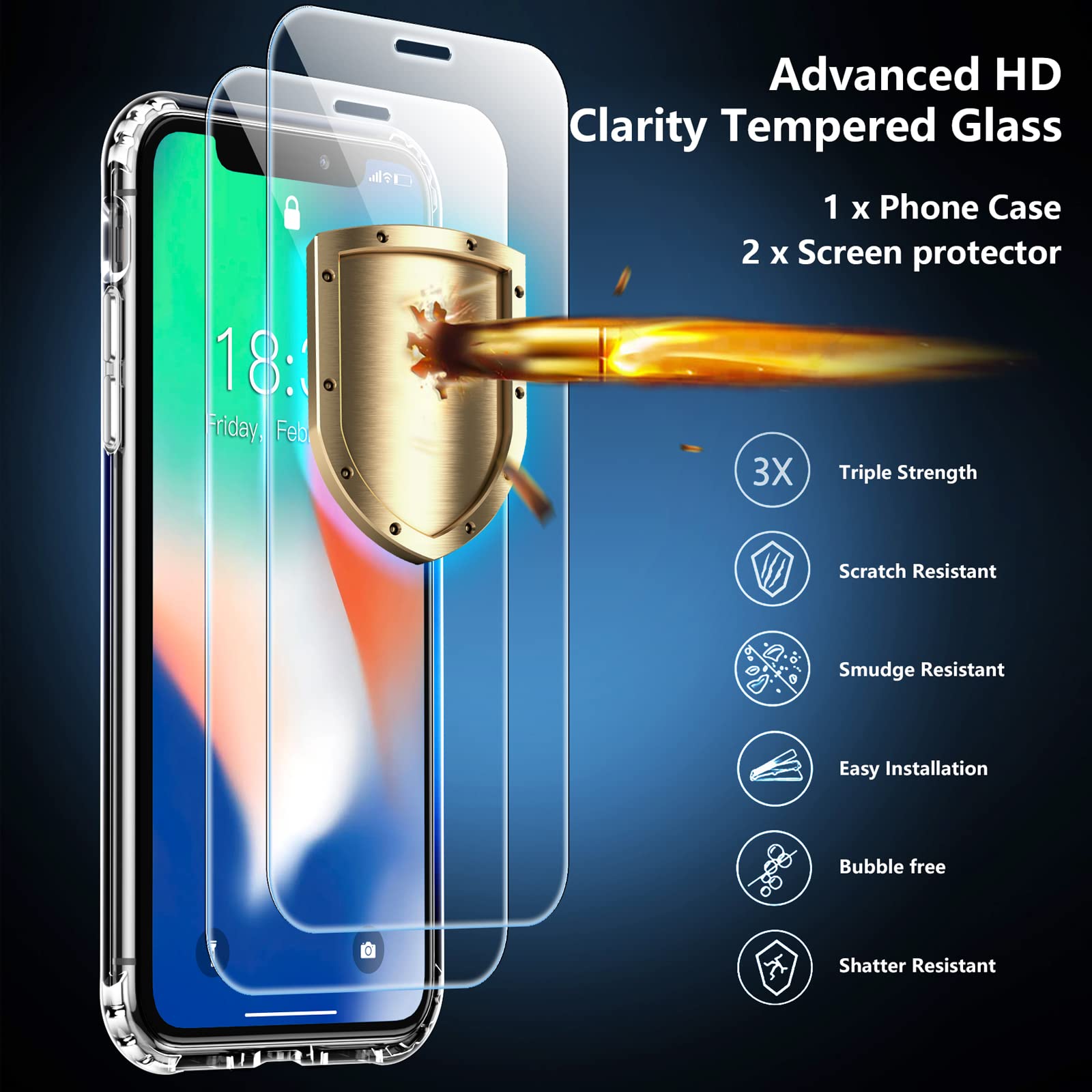 Spidercase For Iphone X Case/Iphone Xs Case, [Crystal Clear Not Yellowing] [Military Grade Drop Protection] [2 Pcs Tempered Glas