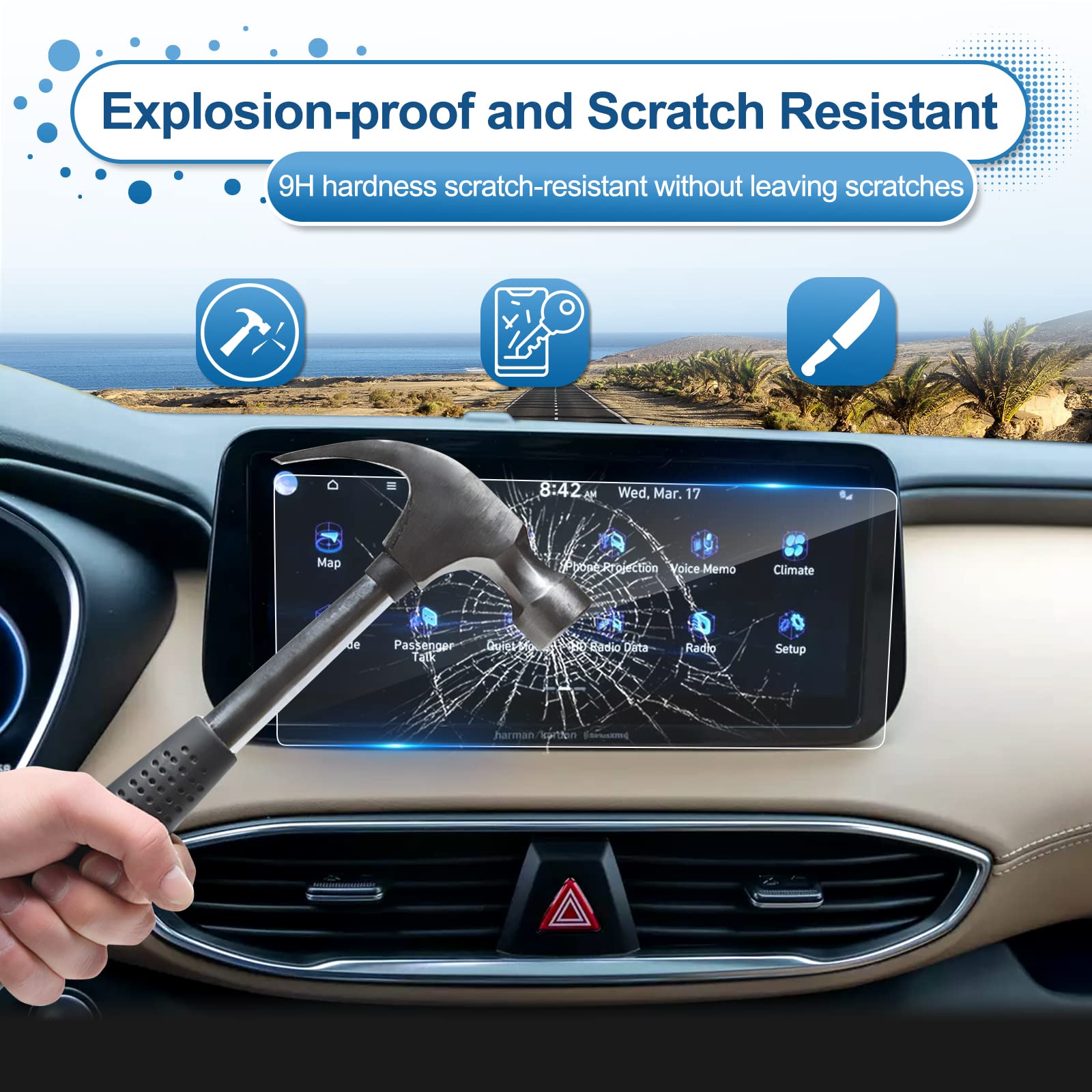 Coleya 2021 2022 2023 Santa Fe Screen Protector For Hyundai Santa Fe (Sel/Xrt/Limited/Calligraphy) 10.25 Inch Touch Screen, 9H H