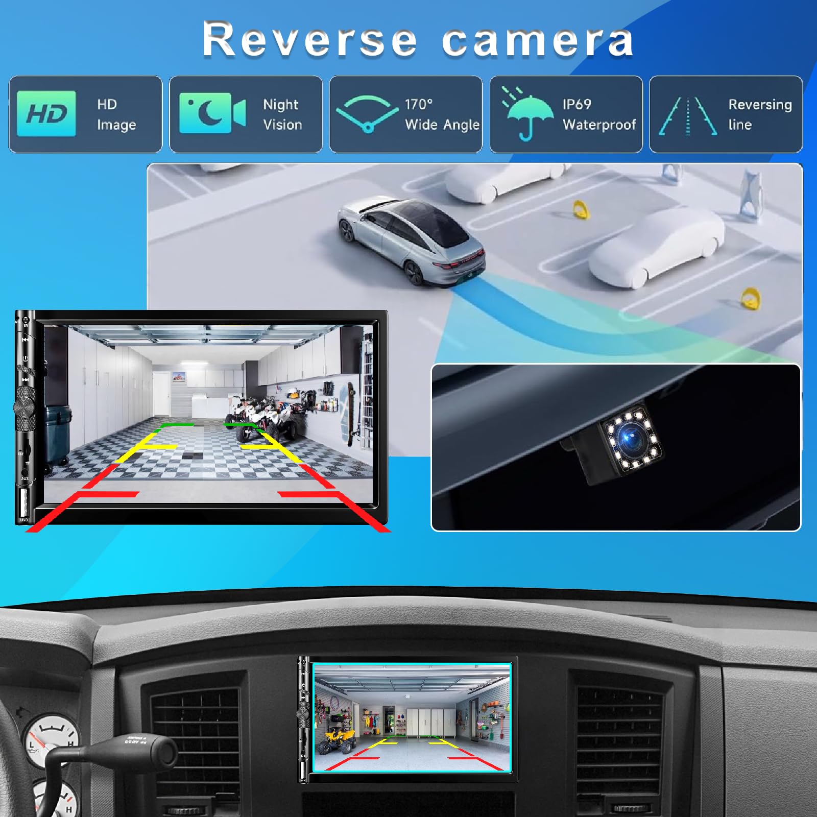 7Double Din Car Stereo With Wireless Apple Carplay Android Auto, Car Radio Bluetooth 5.2, Ips 1024 600 Touch Screen, Backup Came