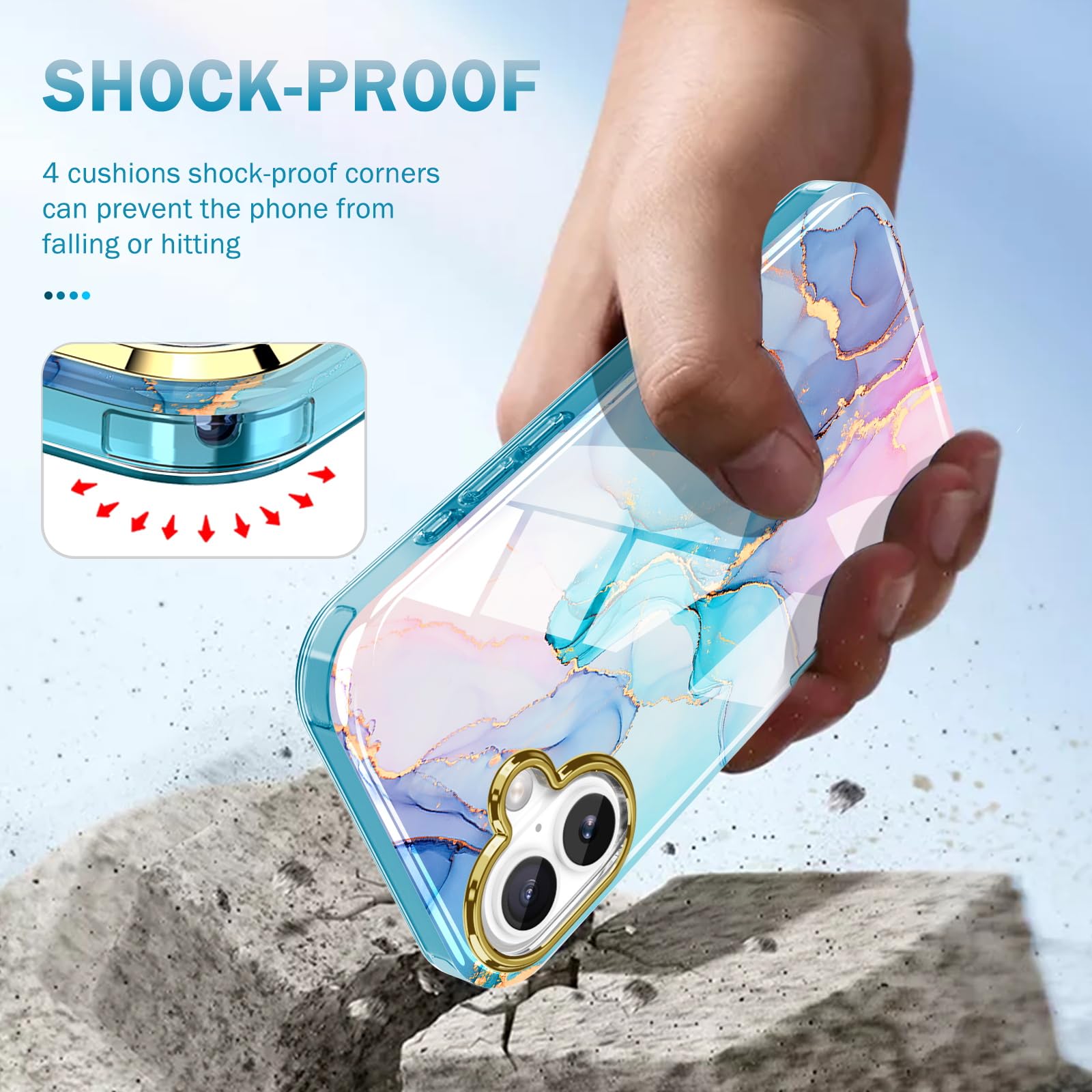 Turquiase Cute Marble Case For Iphone 16 6.1 Inch Built With Screen Tector, Lightweight And Stylish Full Body Shockof Tective Ru