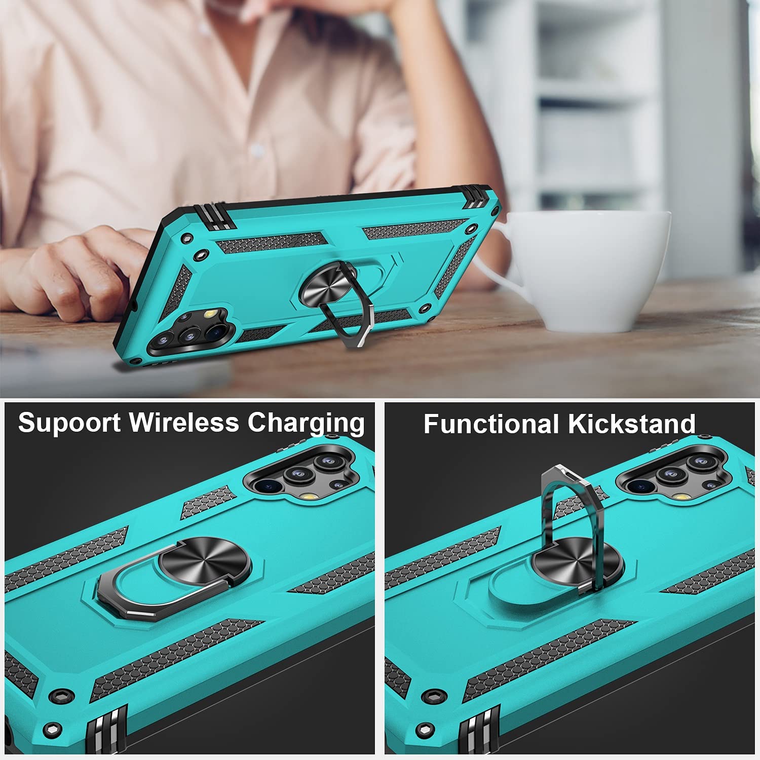 Ikazz Galaxy A32 5G Case With Screen Protector, Shockproof Cover Pass 16Ft Drop Test Protective Phone Case With Magnetic Kicksta