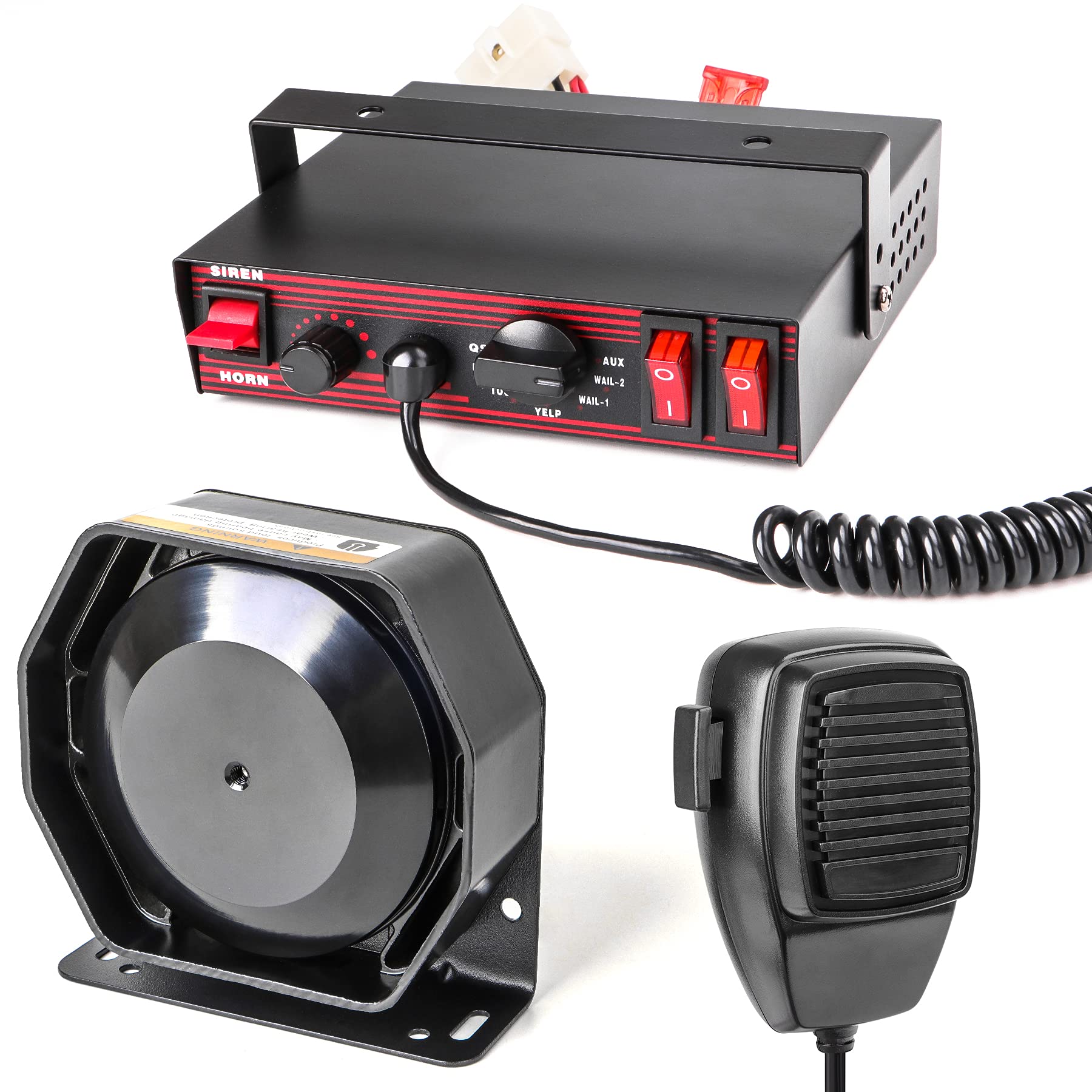 Smallfatw Police Siren 8 Tones Pa System 130Db 200 Watt, Heavy Duty Handheld Microphone, Dual 20A Auxiliary Switch, Emergency Si