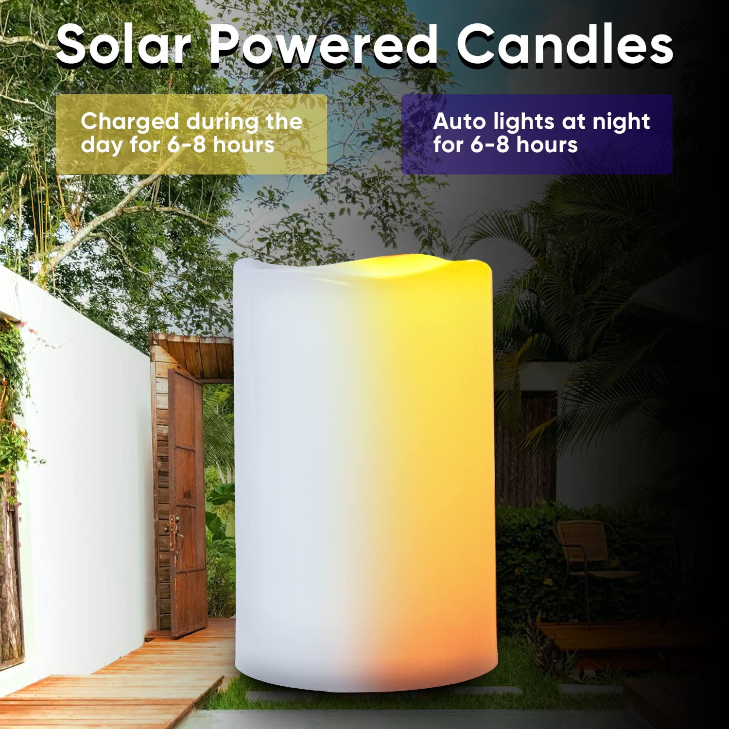 Homemory 4''X8'' Large Solar Candles Outdoor Waterproof, Dusk To Dawn, Solar Powered Flameless Candles For Outdoor, Lanterns, Se