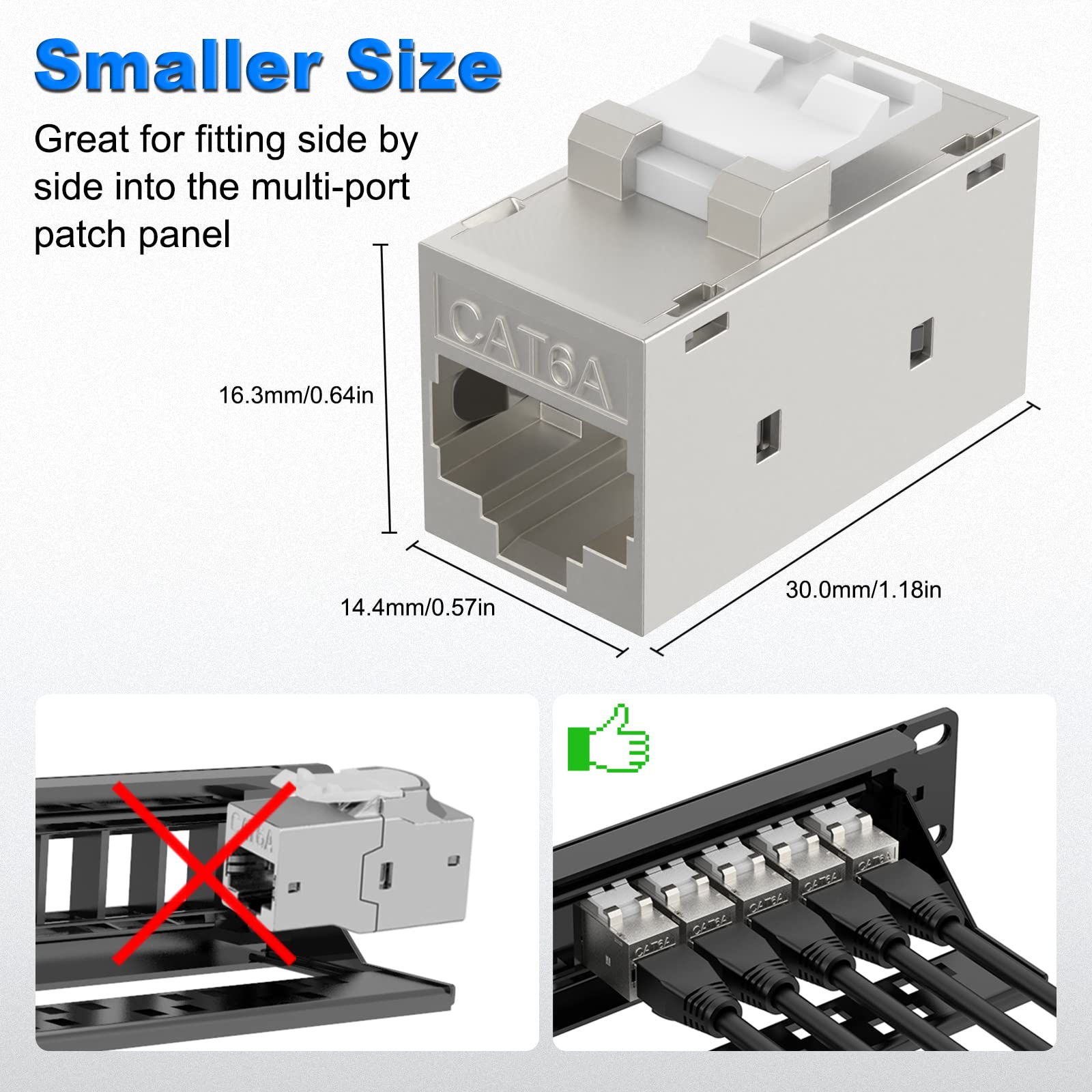 Vcelink Cat6A Rj45 Keystone Coupler Shielded, 10 Pack Keystone Jack Inline Coupler Female To Female 10Gbps For Patch Panel And K