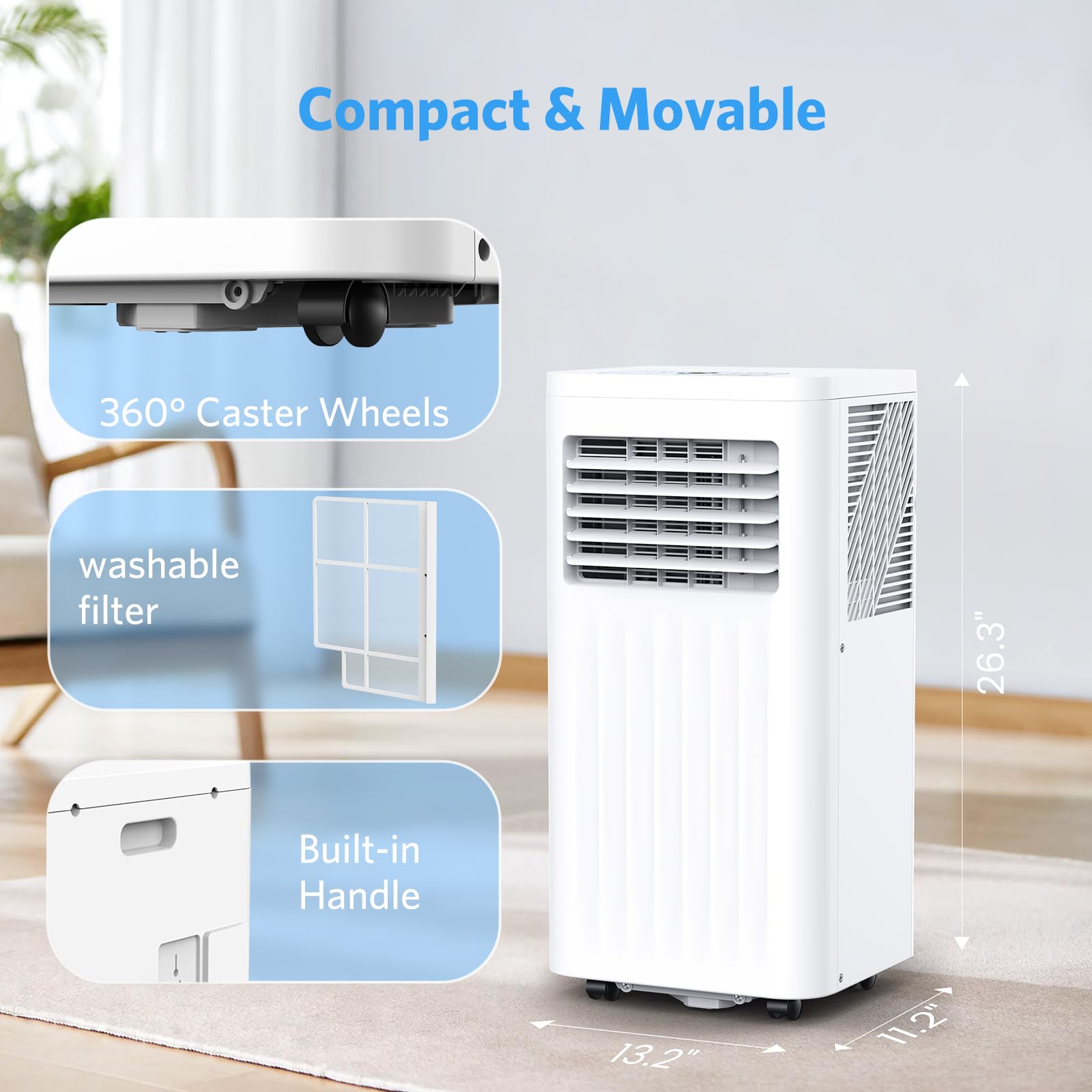 Electactic 10000 Btus Portable Air Conditioners With Cooling/Dehumidification/Fan/Sleep Mode,4-In-1 Portable Ac With 24H Timer &