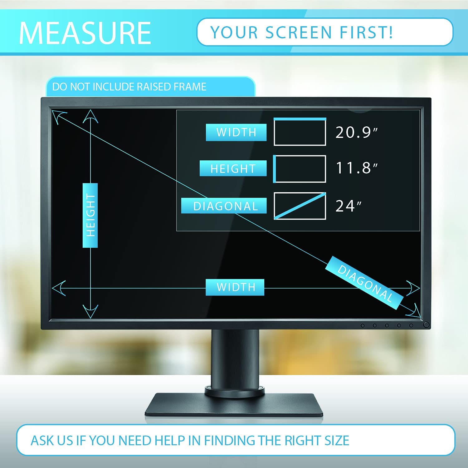 Privacy Screen Filter For 24 Inches Desktop Computer Widescreen Monitor With Aspect Ratio 16:09. Anti Glare And Anti Blue Light,
