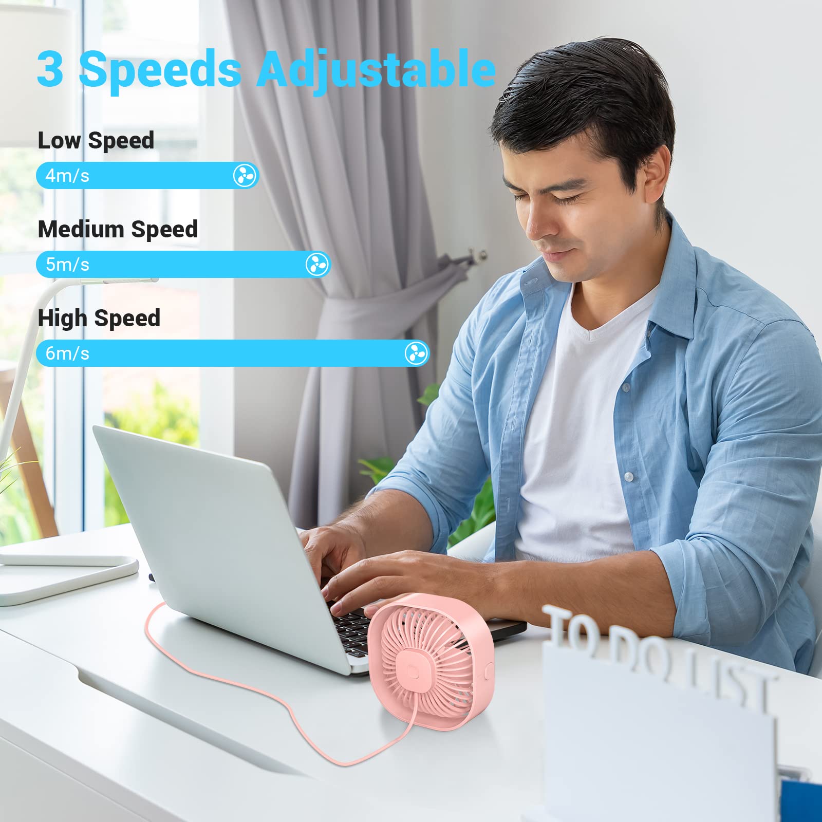 Small Usb Desk Fan, 4 Inch Quiet Mini Table Fan, 3 Speeds Portable Desktop Fan, 360Rotatable Little Personal Fan, Small Cooling