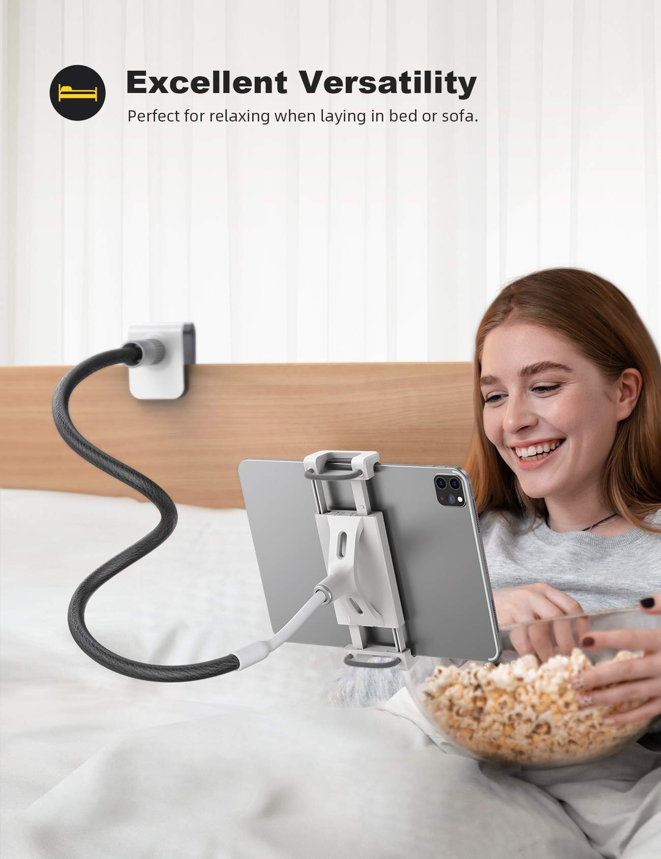 Lamicall Gooseneck Tablet Holder, Tablet Mount : Flexible Arm Clip Tablet Stand for Bed, Tablet Desk Mount, Compatible with iPad Pro 11', Mini Air, Galaxy Tabs More 4.7 to 10.5' Phones and Tablets
