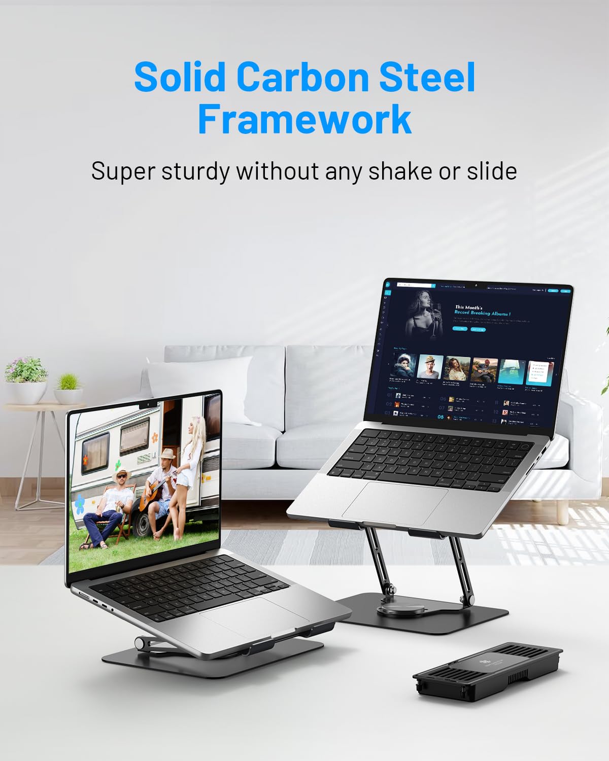 Metfut Laptop Cooling Stand With Detachable Thermoelectric Cooler, Adjustable Height & Angle, 360 Rotation Base, Carbon Steel Fr