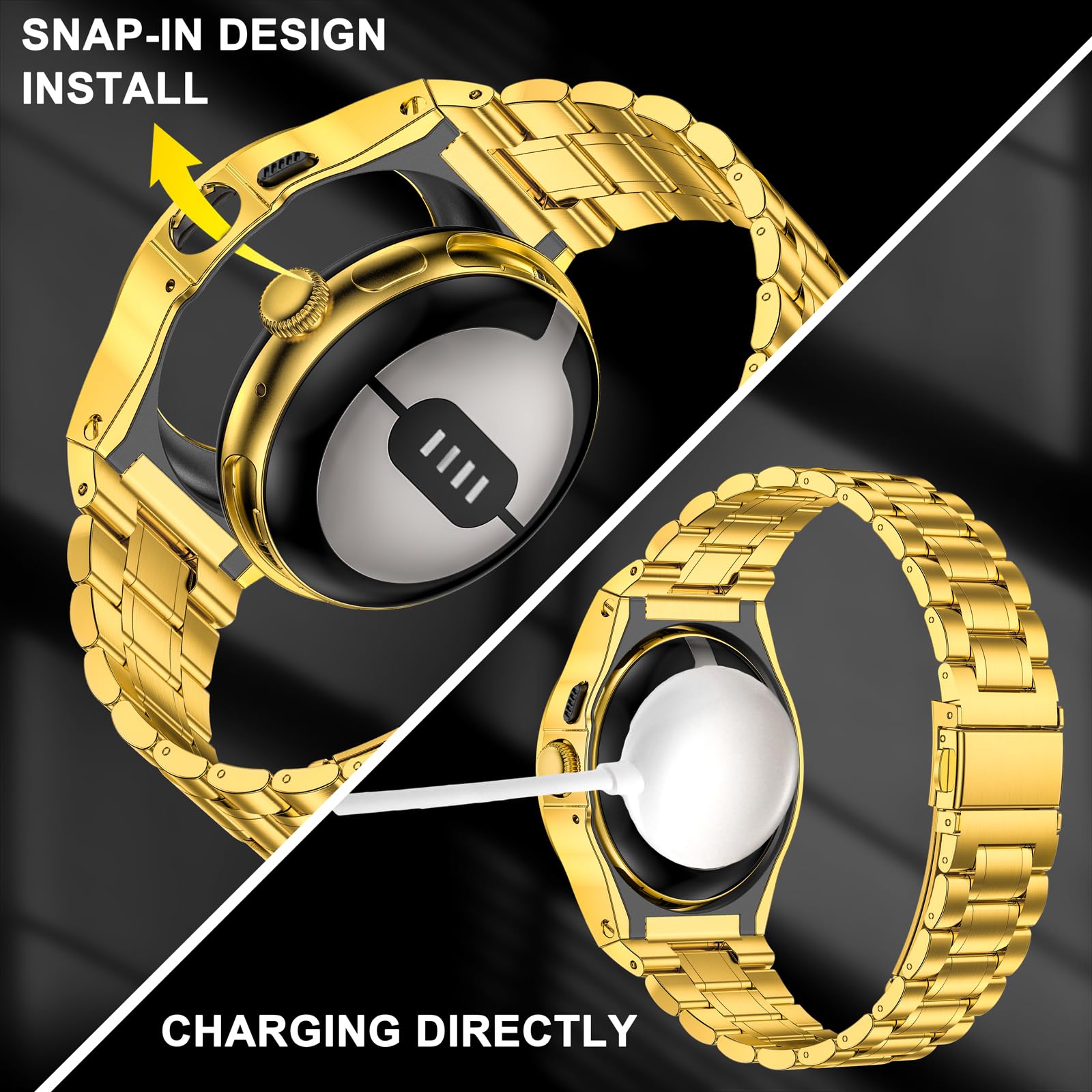 Suplink Stainless Steel Case And Band Compatible With Pixel Watch Bands, Metal Rugged Google Pixel Watch Case Strap For Google P