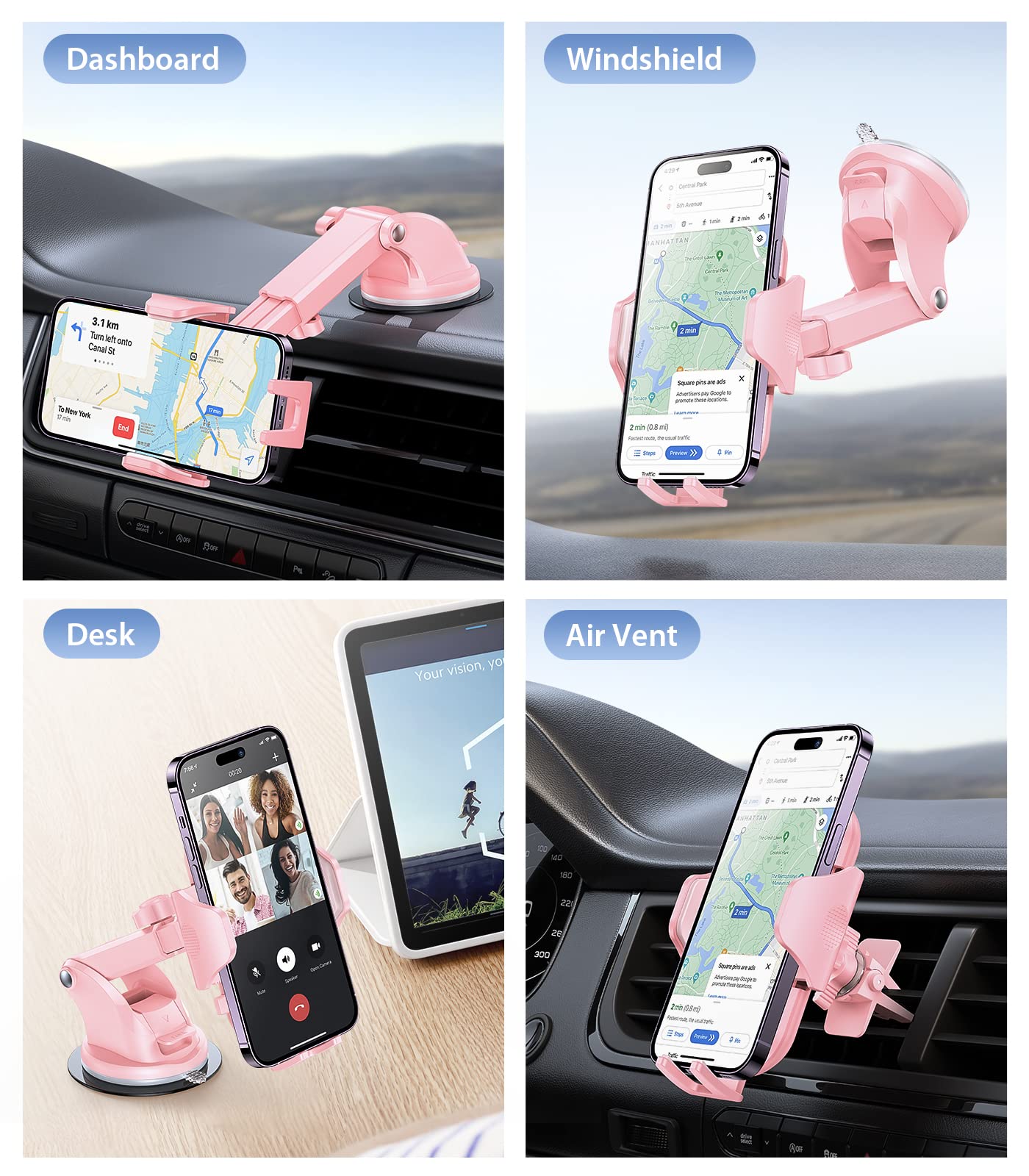 Vicseed Phone Holders For Your Car [Super Suction Power & No Wobbling] Universal Cell Phone Mount Dashboard Windshield Vent Long