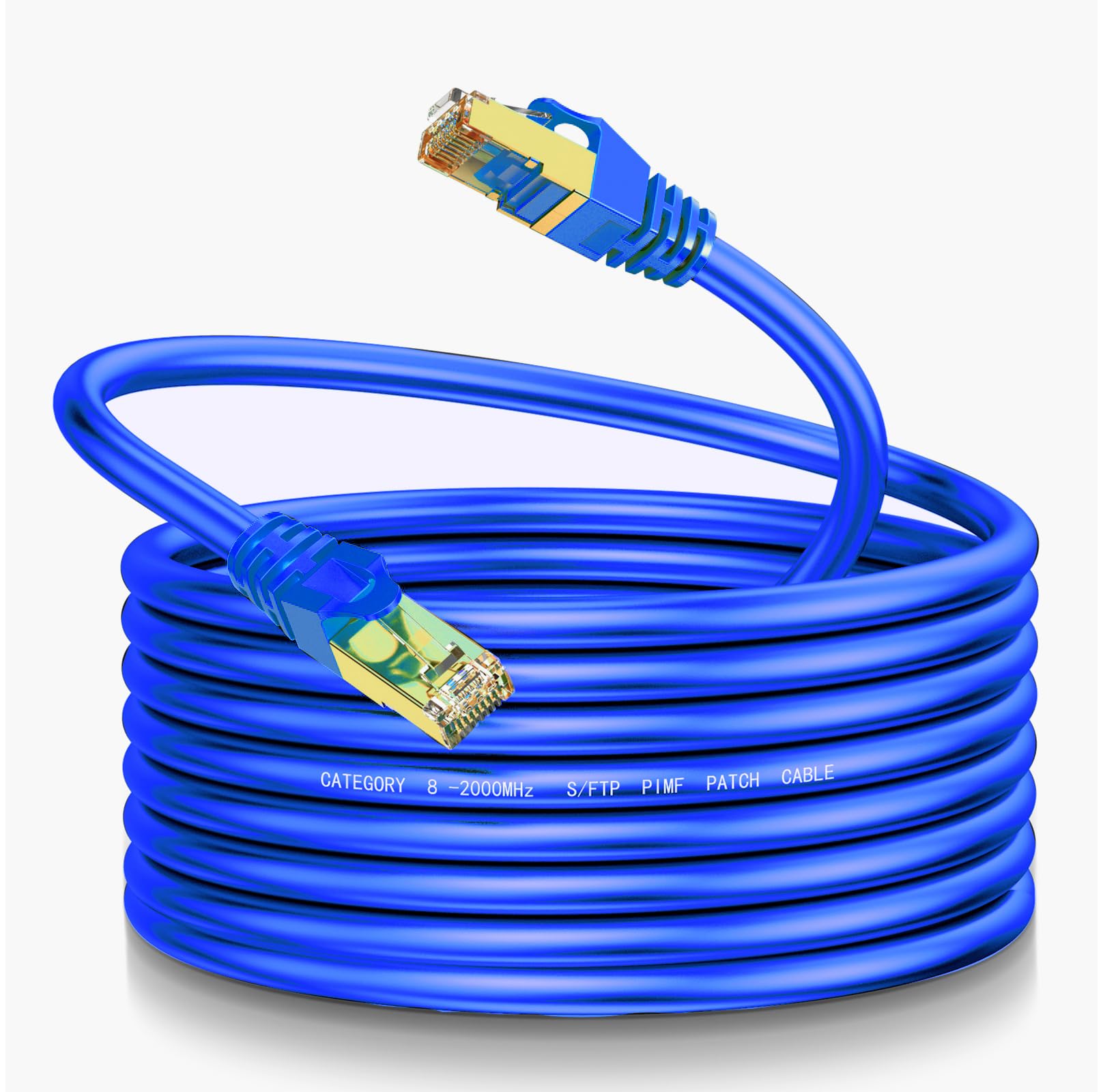 Lekvkm Cat8 Ethernet Cable 100Ft S/Ftp Outdoor&Indoor Heavy Duty High Speed Cat8 Lan Network Cable Round 40Gbps 2000Mhz Blue