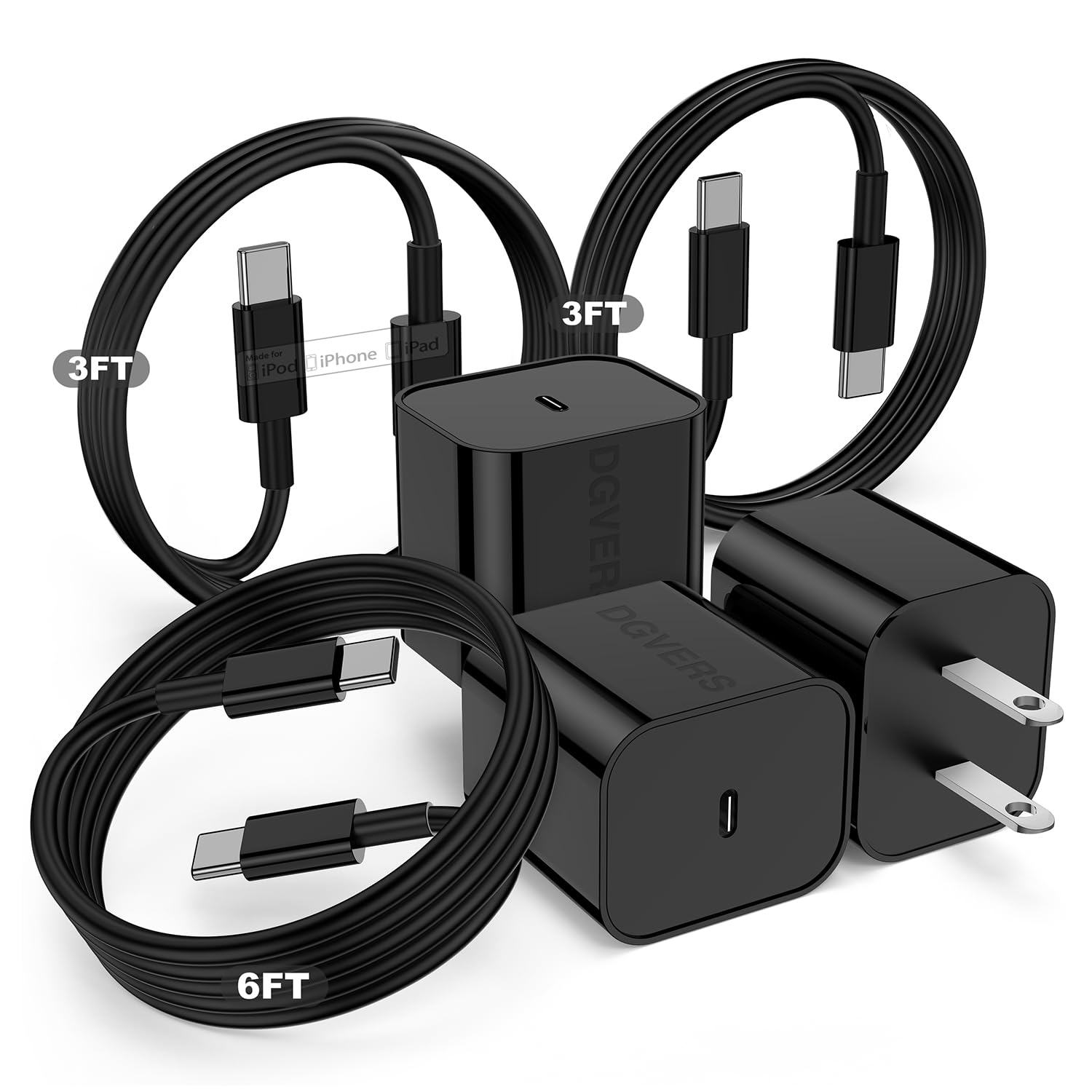 Dgvers Fast Charger For Iphone 16 15 Charger Fast Charging 3Pack, 3+3+6Ft Usbc To Usbc Cable Cord &20W Type C Block For Iphone 1