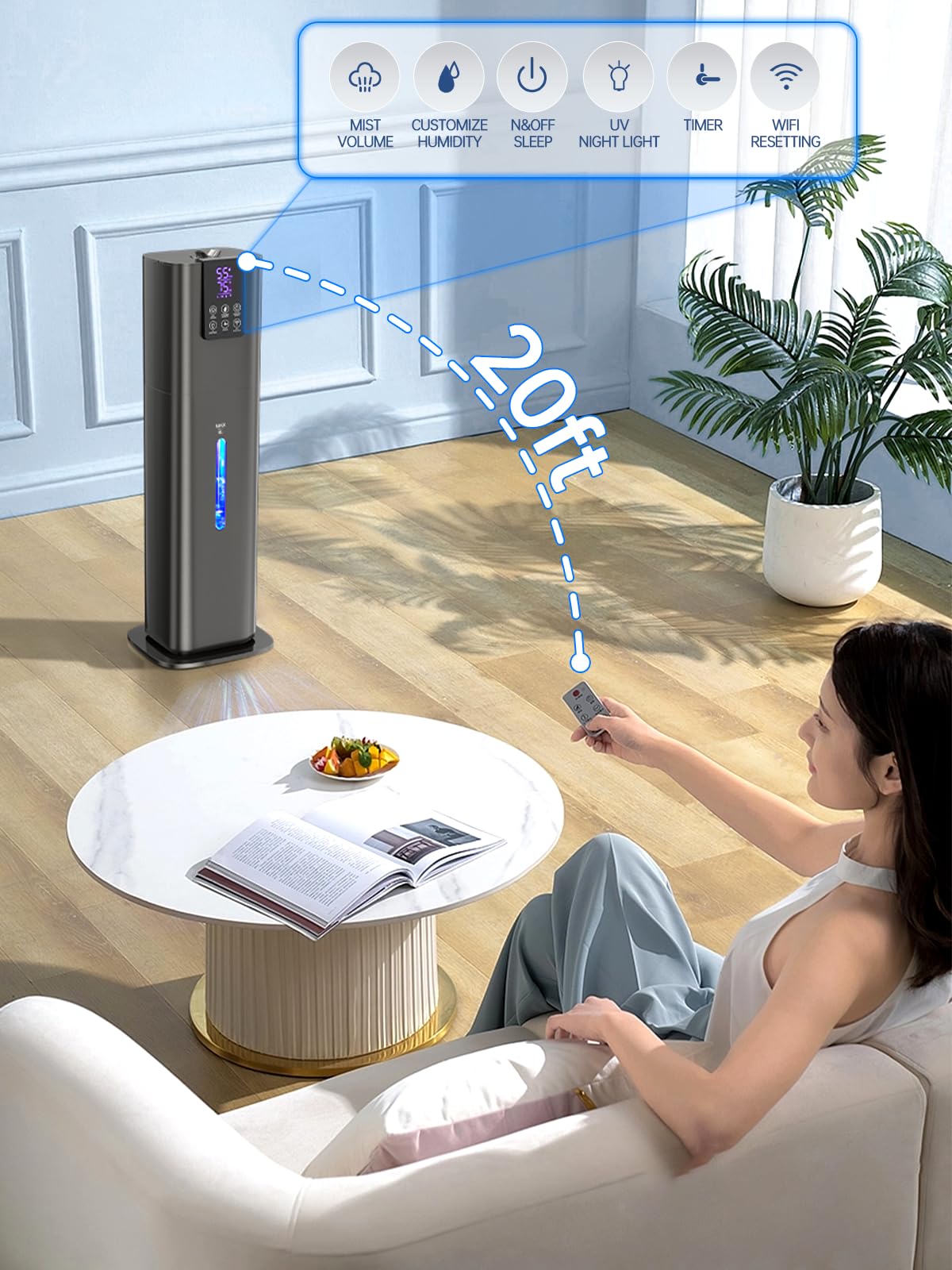 8L Smart Humidifier For Large Room Bedroom, Cover Up To 505Ft, Easy Top Fill, Remote & App Control, Aroma Box, Rgb Light, Last 4