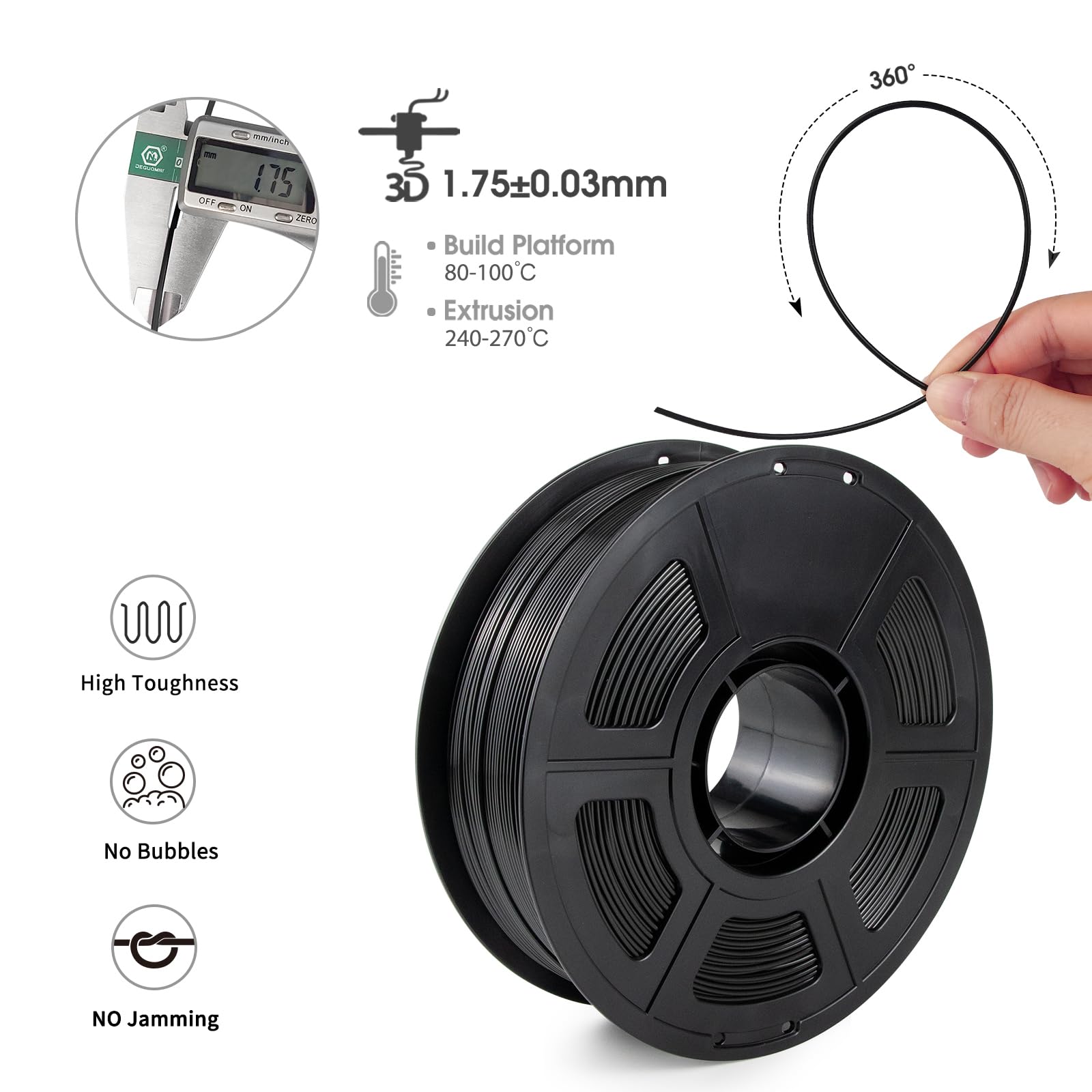 Isanmate Asa Filament 1.75Mm Black 1Kg, Uv & Weather Resistant 3D Printer Filament Perfect For Outdoor Functional Parts, Dimensi