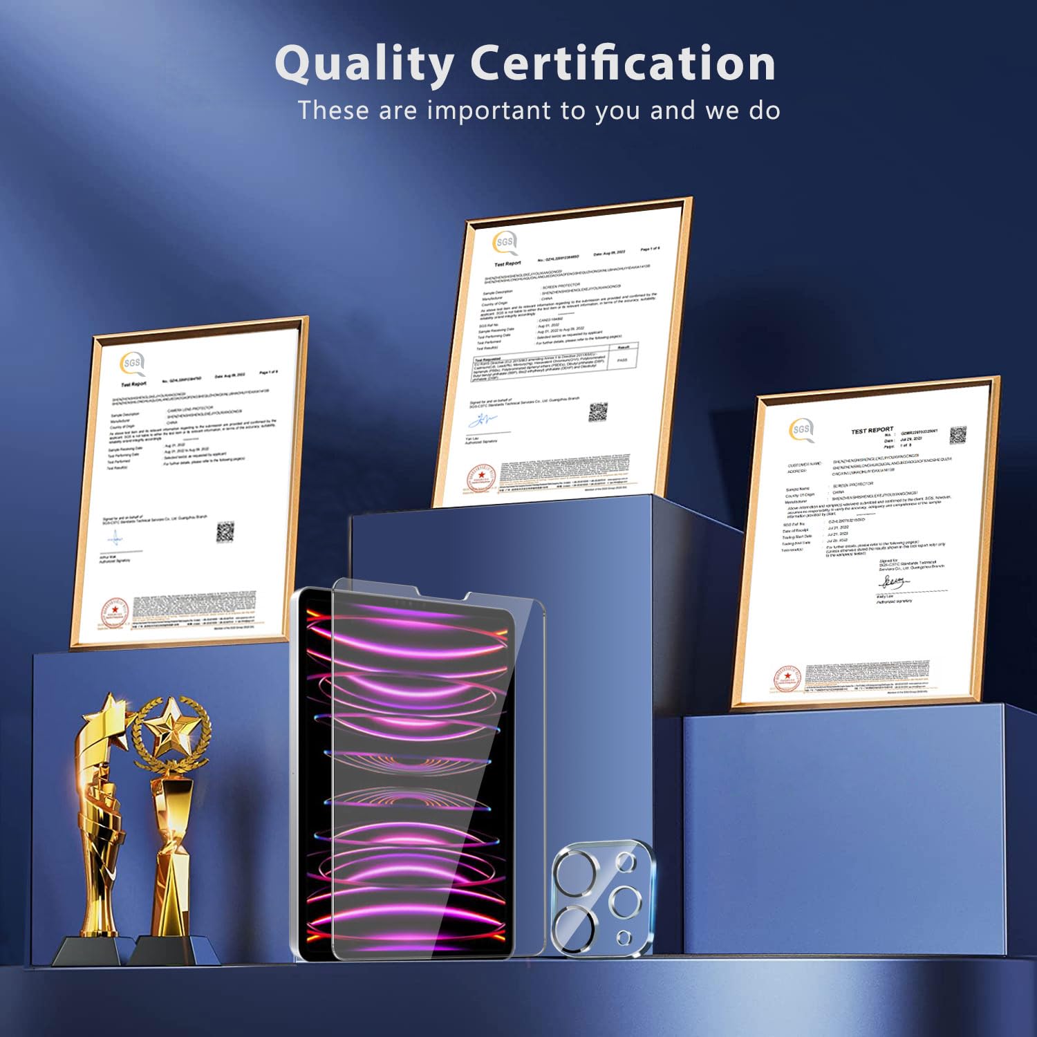 Qhohq [2+2 Pack] Tempered Glass Screen Protector For Ipad Pro 12.9 2022/2021/2020 (6Th/5Th/4Th Generation) With Camera Lens Prot