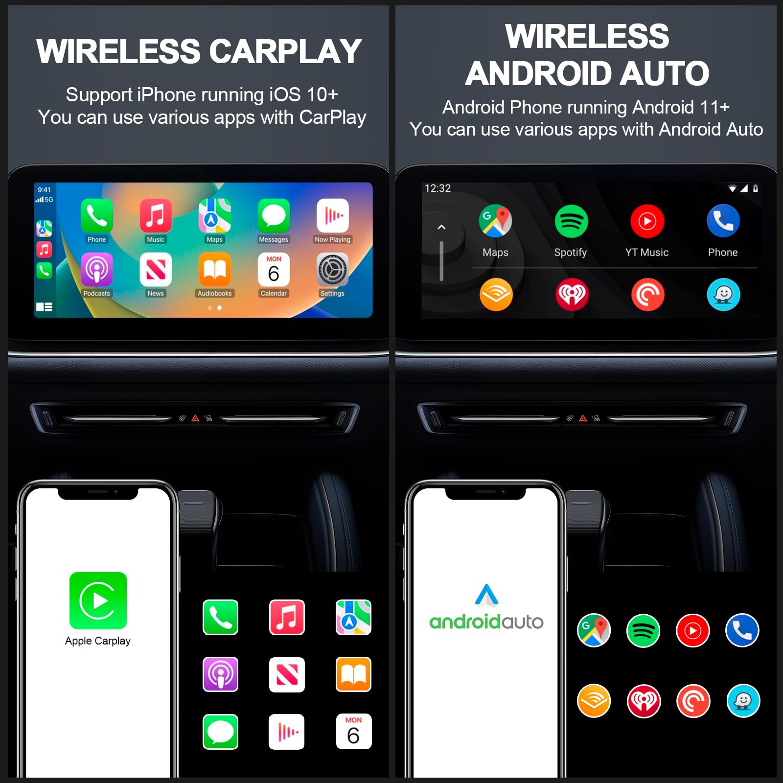 Wireless Carplay Adapter For Apple: Convert Factory Wired To Wireless Carplay Dongle Cars For Iphone & Android Auto   No Latency