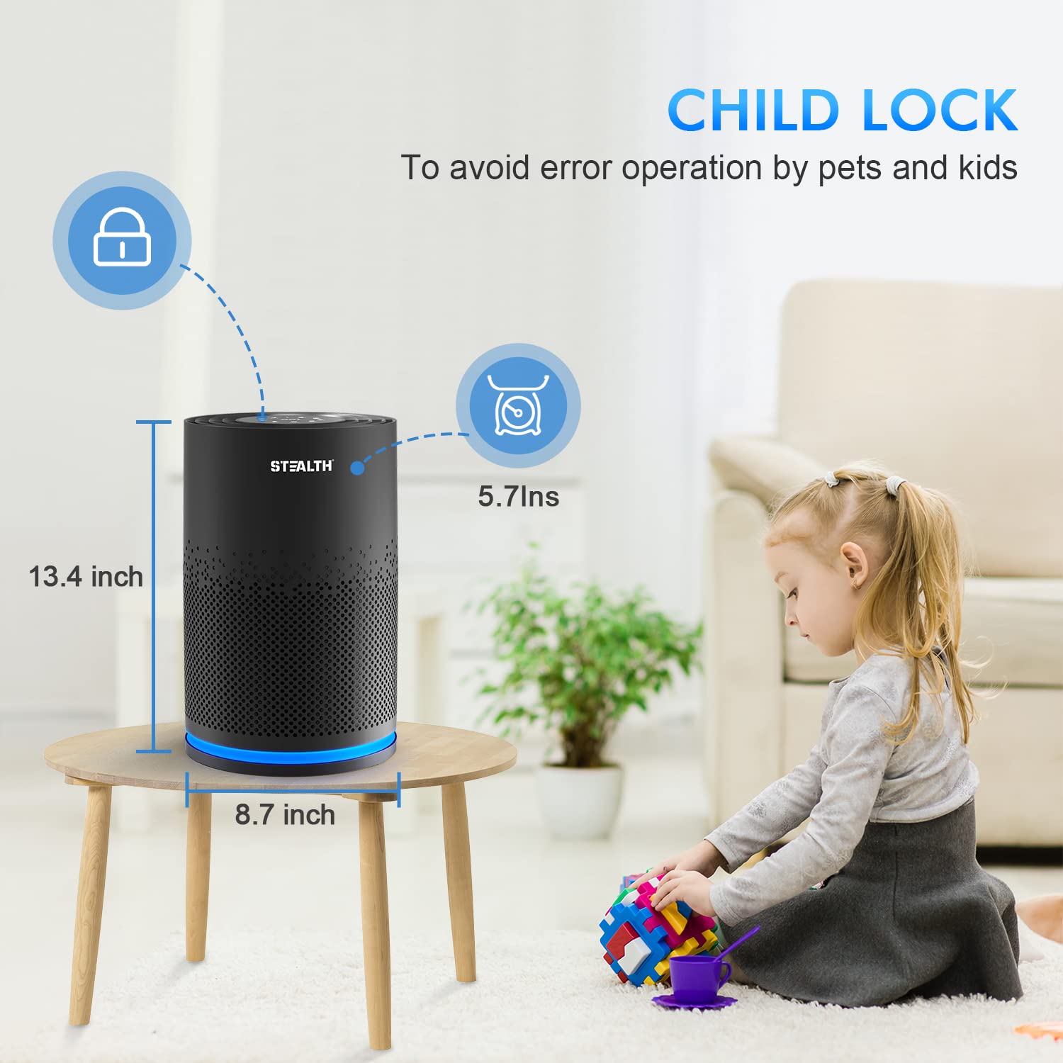 Stealth Air Purifier For Home, H13 True Hepa Filter Cleaner With Filter, Pm2.5 Monitor, Covers Up To 1450 Ft, Captures 99.97% Of