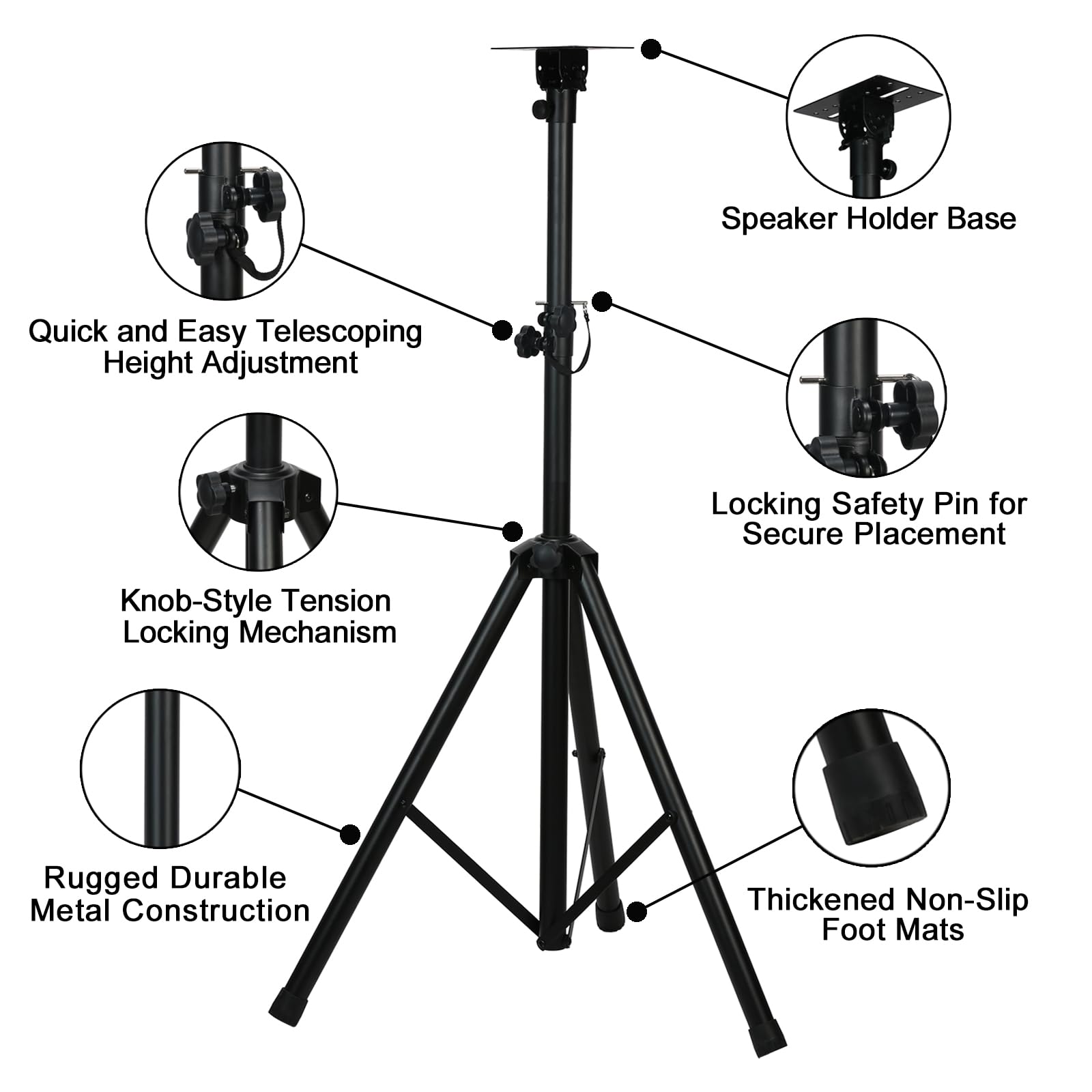 Howonder Heavy Duty Speaker Stand, Pa Speaker Stand,Speaker Tripod Stand, Adjustable Height From 44 To 72 Inches,Hold Up To 150L