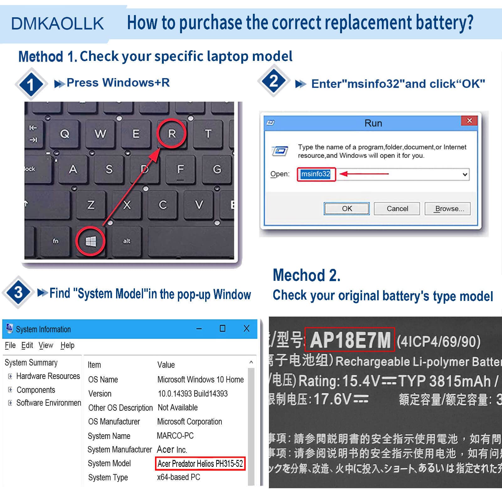 Ap18E7M Ap18E8M Battery For Acer Predator Helios 300 Ph315 52 Ph315 53 Ph317 53 Predator Triton 300 Pt315 51 Nitro 5 An517 52 An