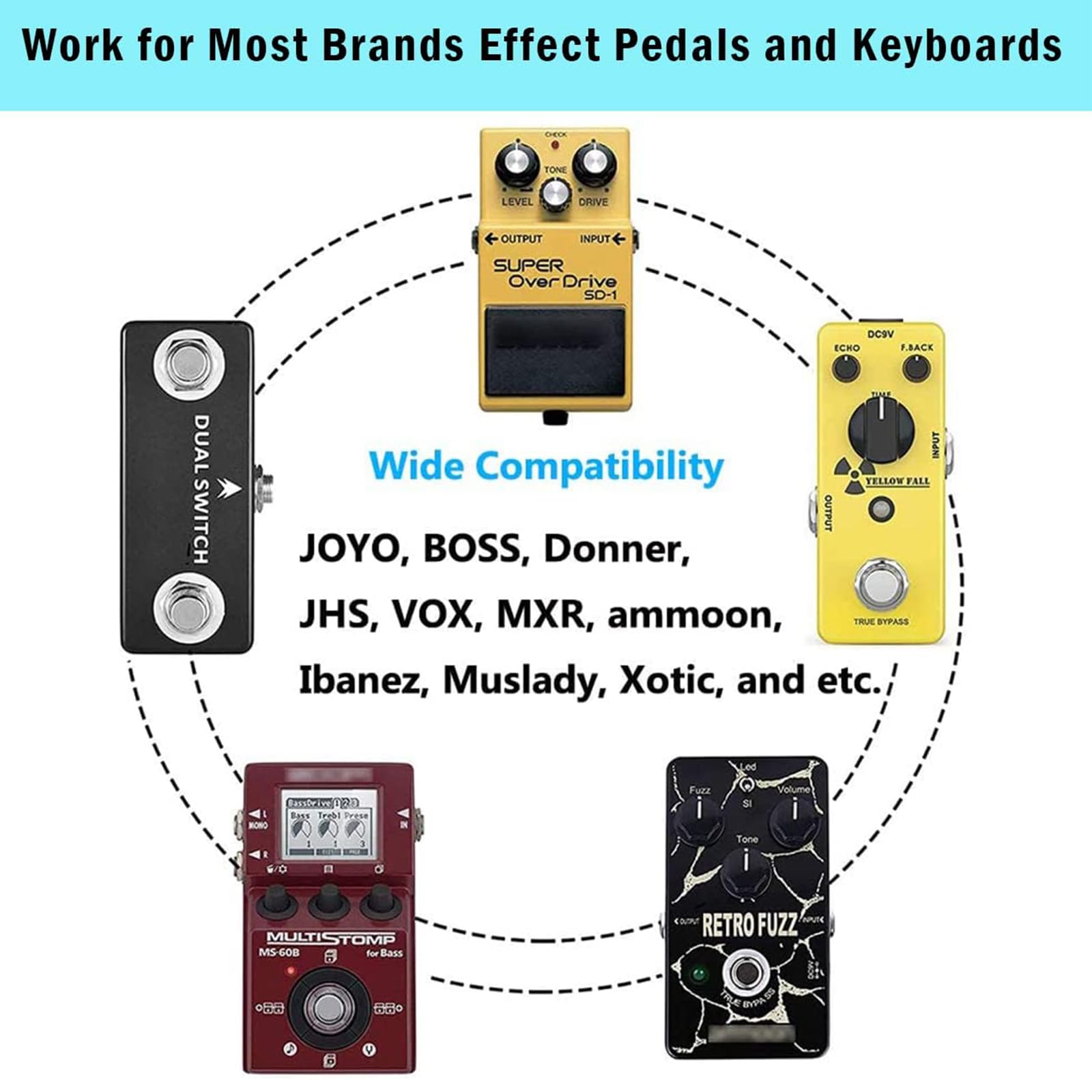 Aitone Dc 9V Guitar Pedal Power Supply Ac Adapter With 4 Way Daisy Chain Power Cord Cables For Pedal Keyboard Tip Negative 800Ma