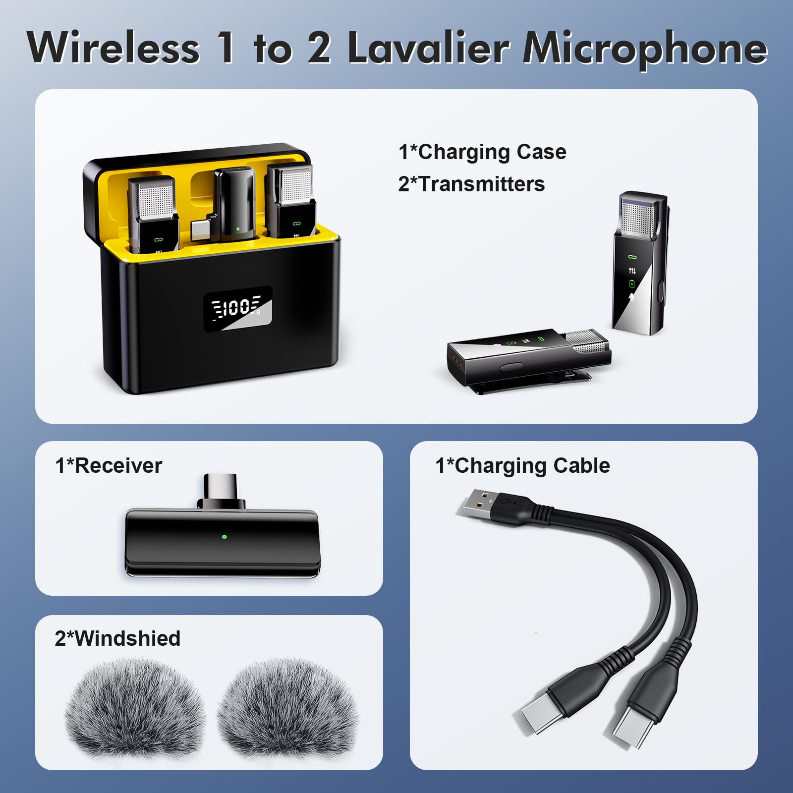 Cwqzguf Wireless Lavalier Microphone With Noise Cancellation, Free Recordings, High Fi Sound, Ultra Long Transmission, Mini Micr