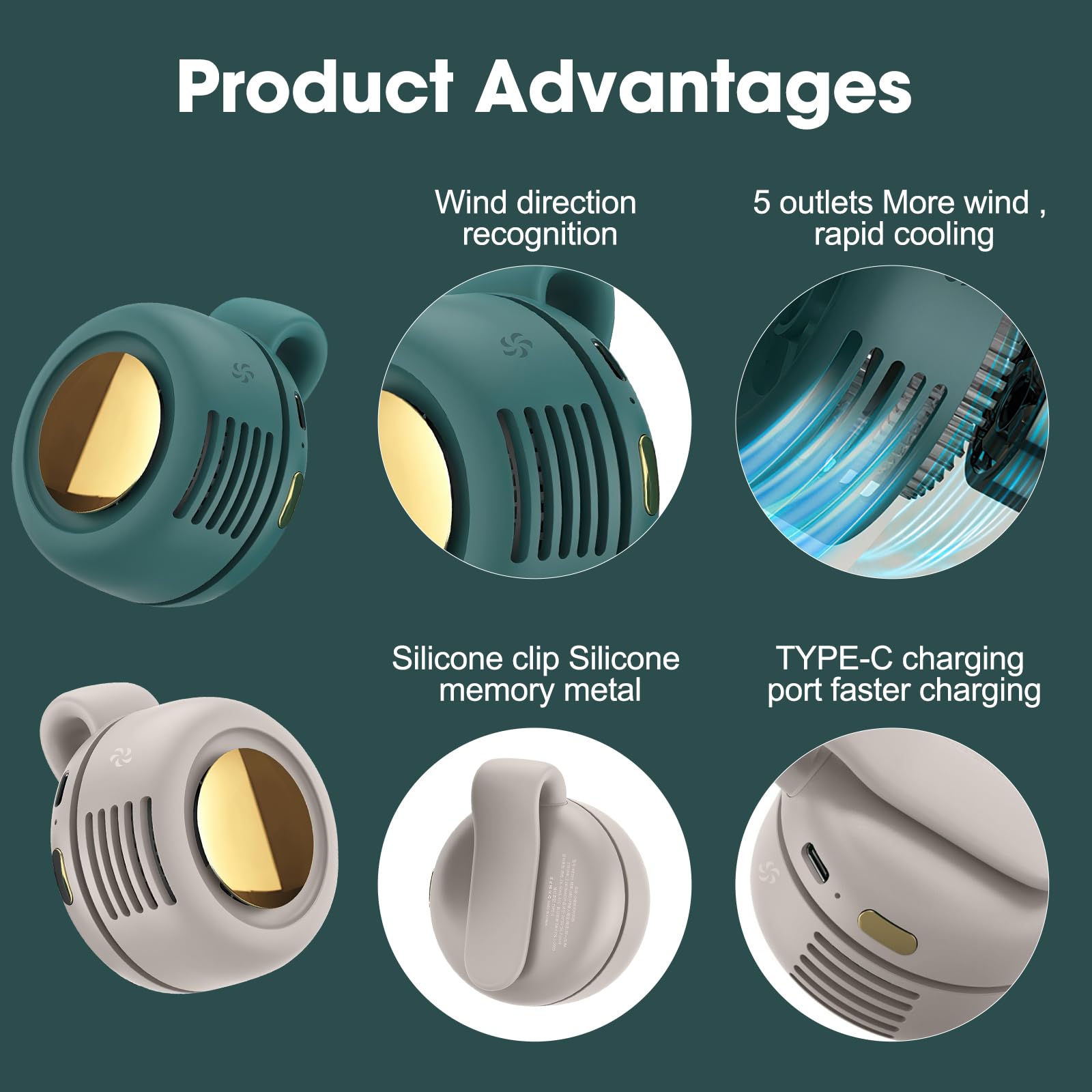 Small Clip Fan, Personal Waist Fans,Portable Silent Mini Bladeless Fan Clip On For Shirt,Hands-Free Personal Clip Fans 3 Speeds,