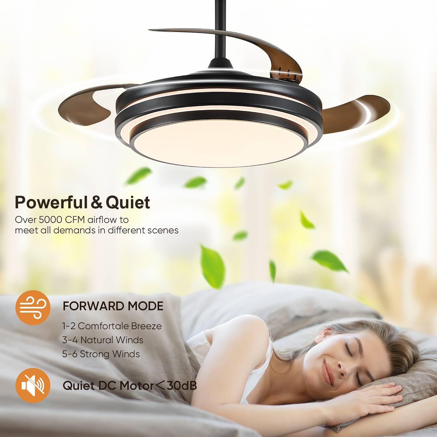 Fidgra 48 Inch Fandelier Ceiling Fan With Light, Retractable Ceiling Fan With Lights For Bedroom Living Room Dinning Room, Chand