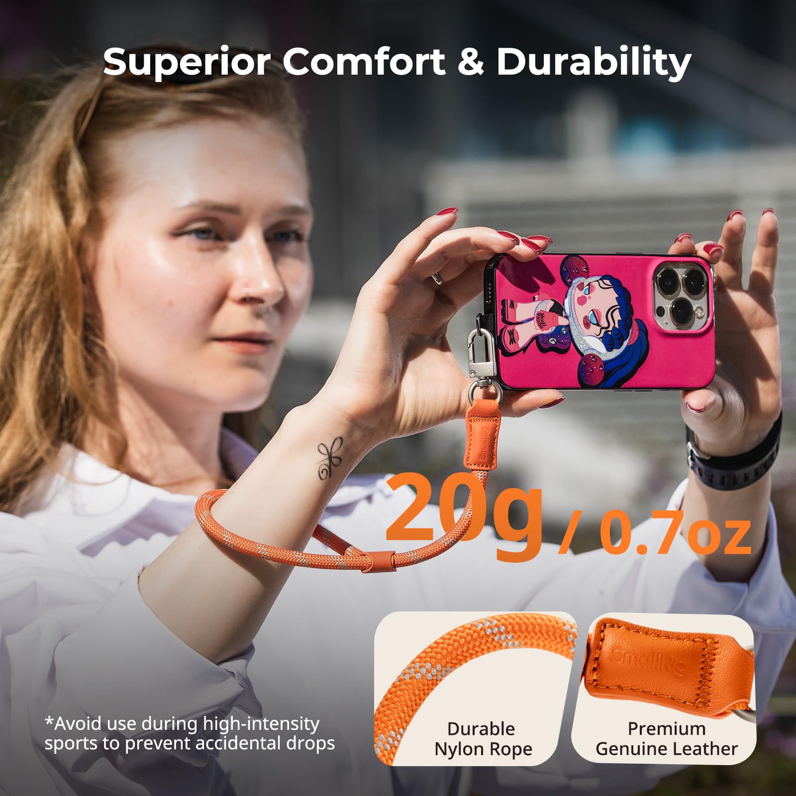 Smallrig Adjustable Phone Wrist Strap, 38Cm Leather & Nylon Wrist Strap For Smartphones With Built-In Hook For Keys & Accessorie