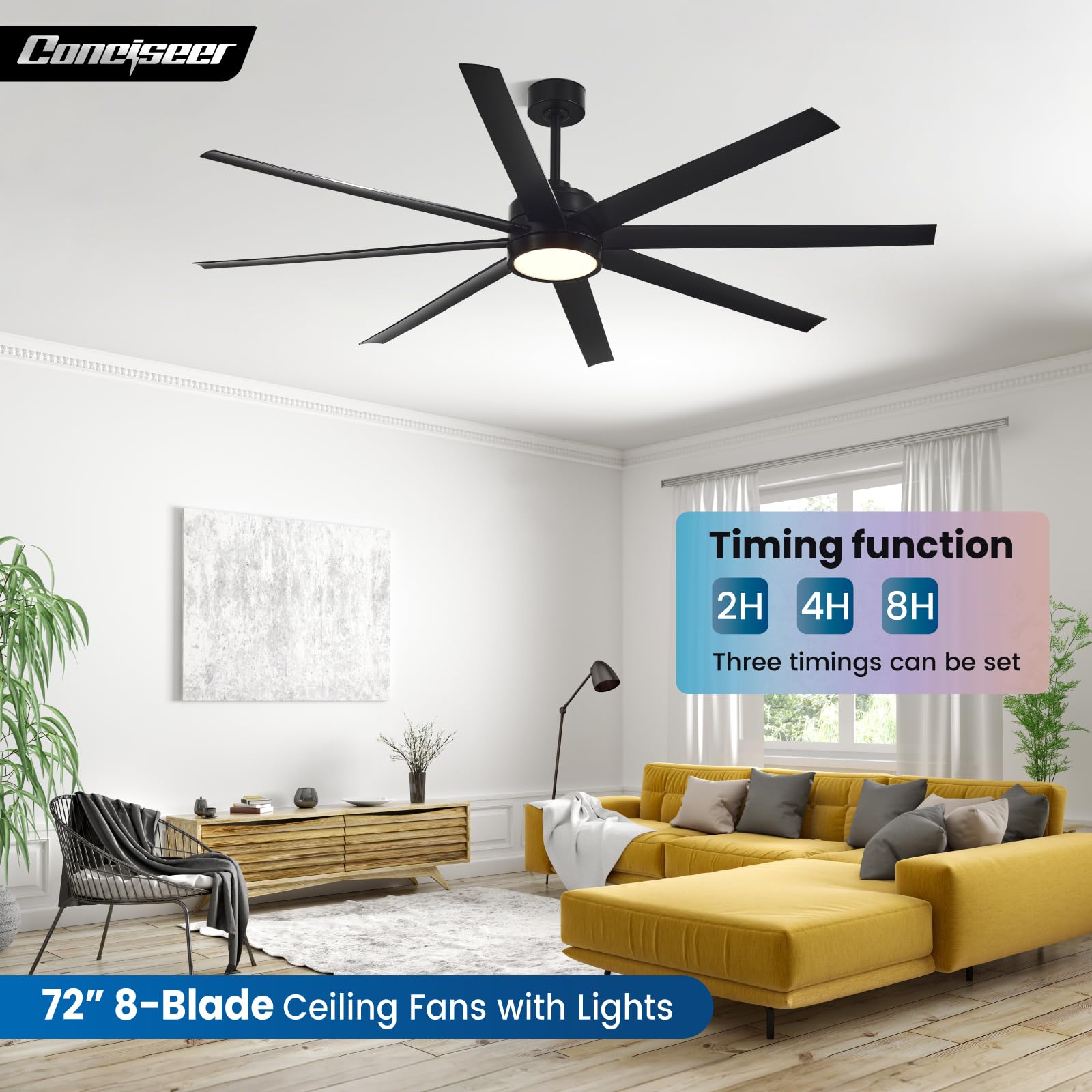 Modern Ceiling Fans With Lights, 72 Inch Ceiling Fan With Light And Remote, Bedroom Living Room Library Cafe Outdoor/Industrial,