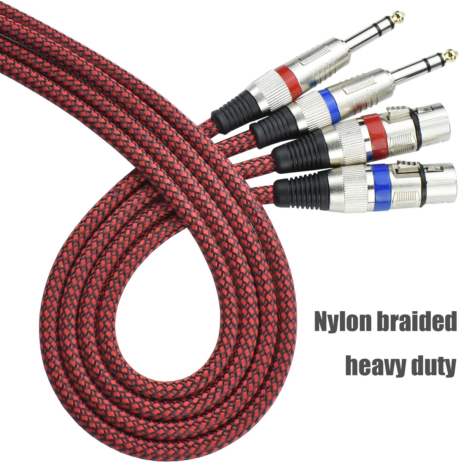 Mugteeve Xlr Female To 1/4 Trs Cable Adapter Balanced, 15 Feet 6.35 Mm Stereo Quarter Inch Trs To Xlr Microphone Cable, Nylon Br